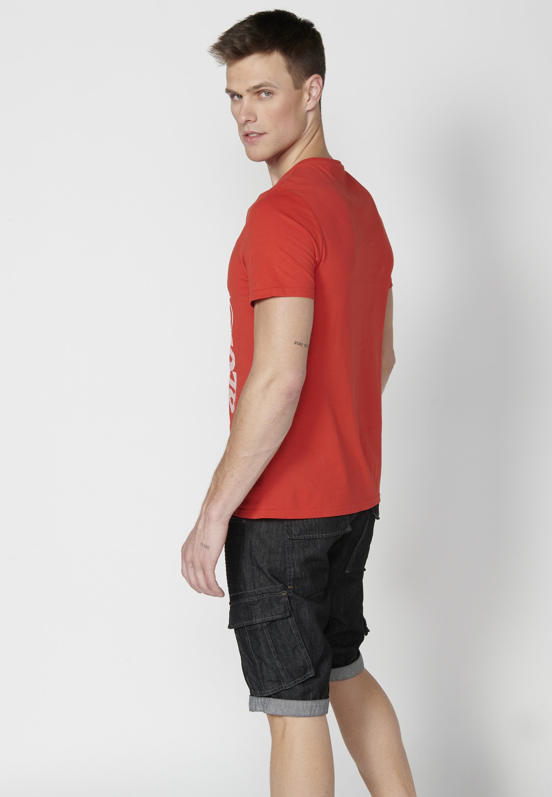 T-shirt à manches courtes en coton rouge pour homme