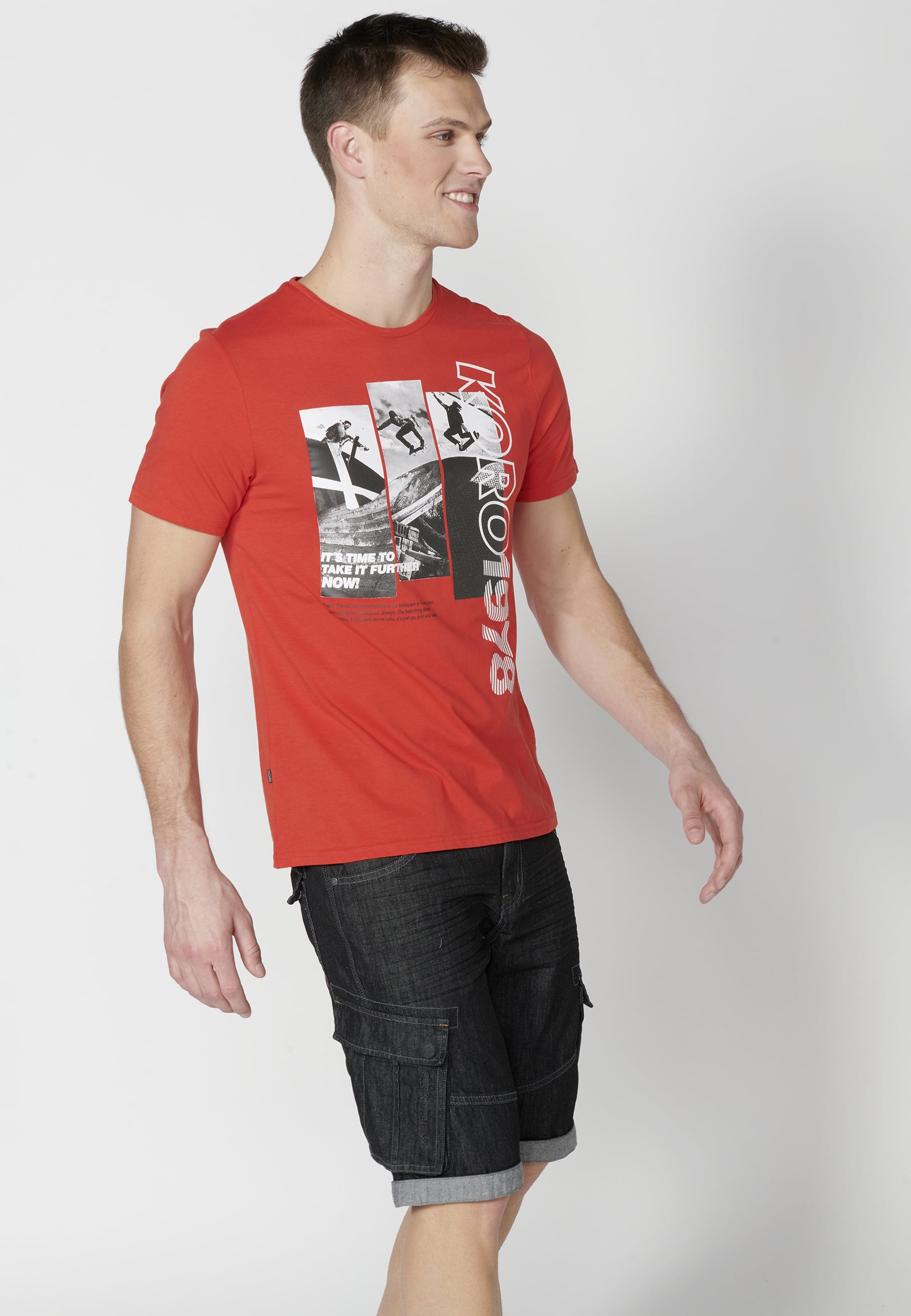 T-shirt à manches courtes en coton rouge pour homme