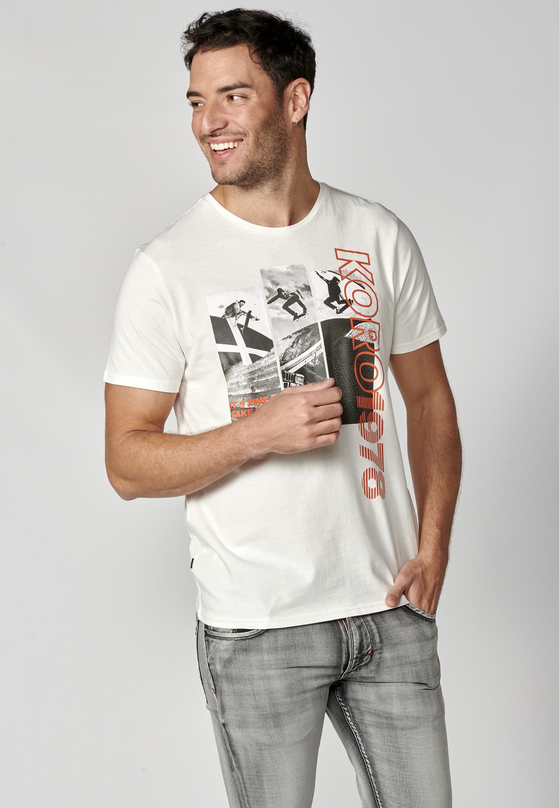 T-shirt à manches courtes en coton écru pour homme 6