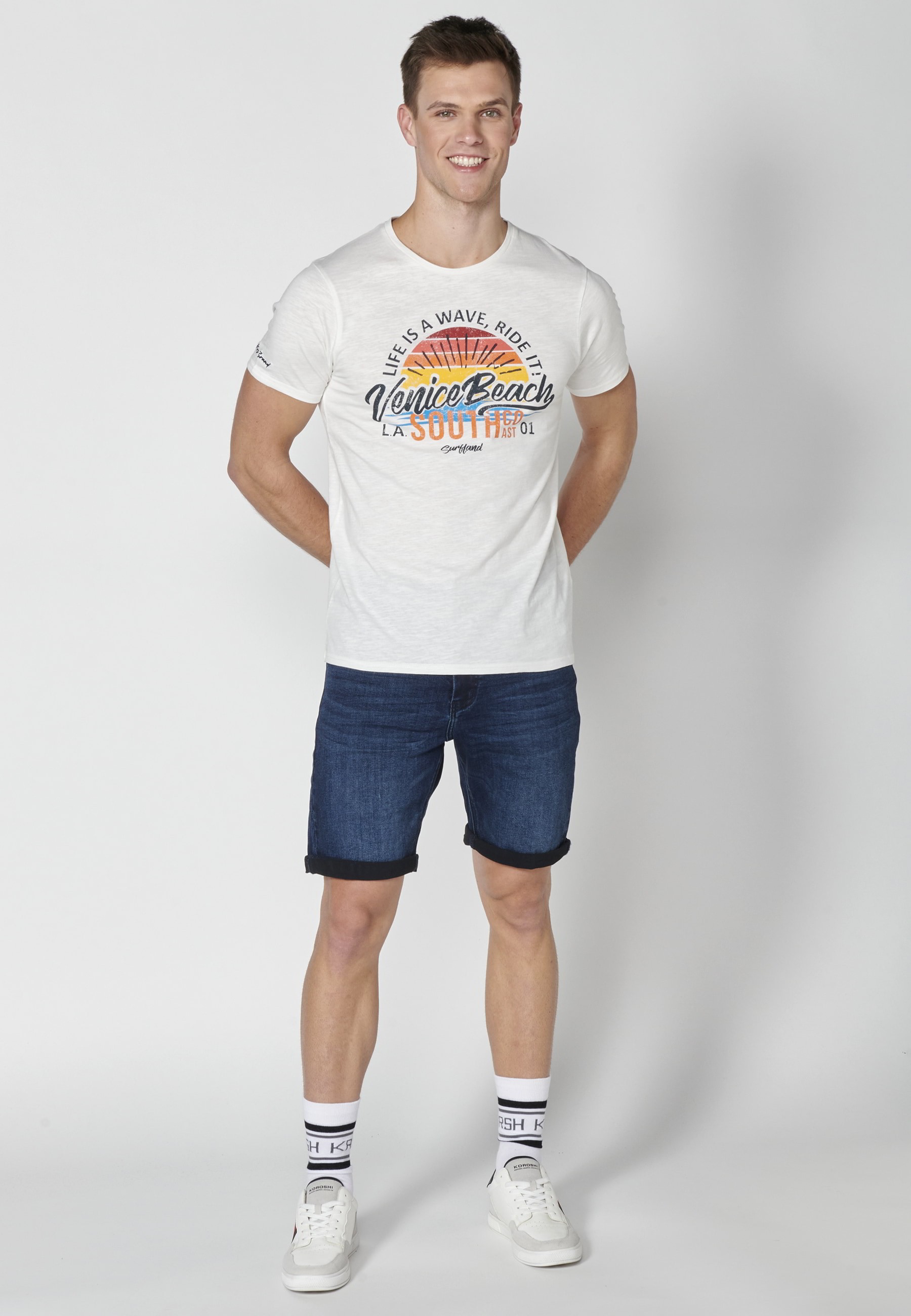 T-shirt à manches courtes en coton écru pour homme