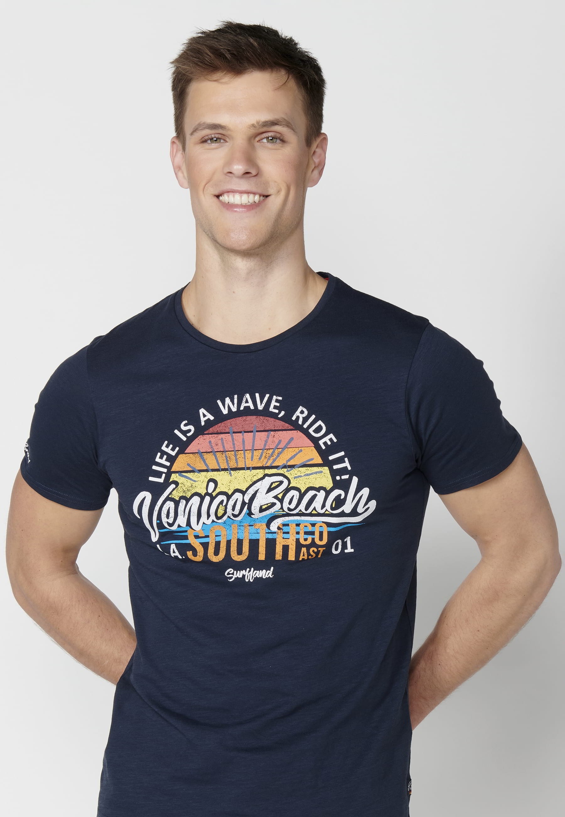 T-shirt Homme Bleu Marine À Manches Courtes En Coton