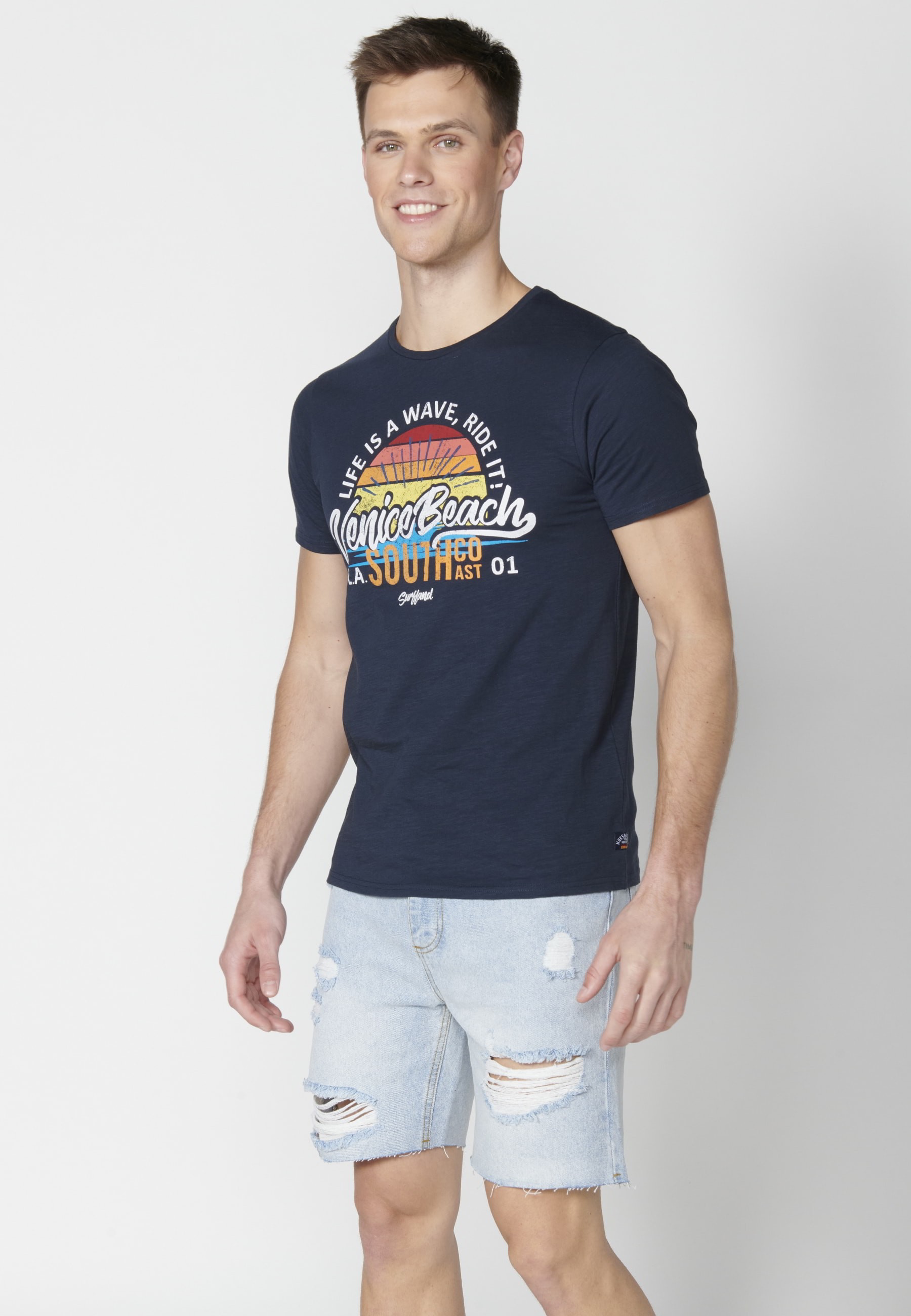 Men's Navy Cotton Short Sleeve T-shirt