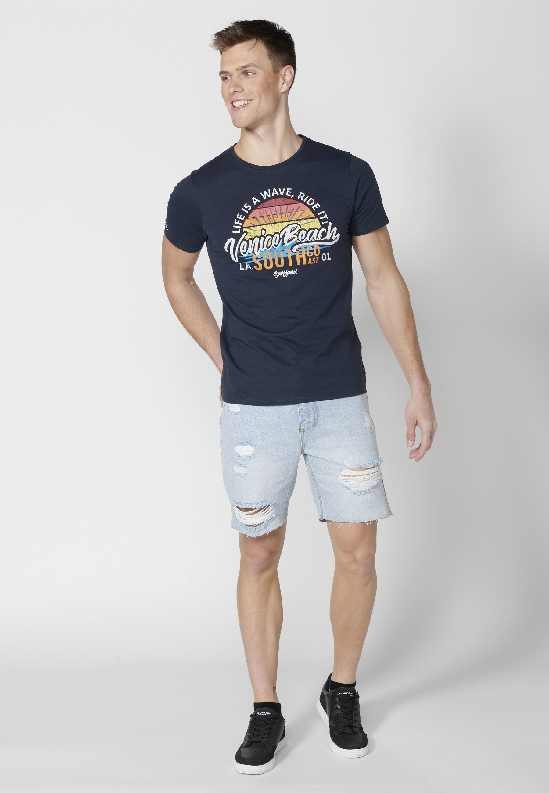 T-shirt Homme Bleu Marine À Manches Courtes En Coton