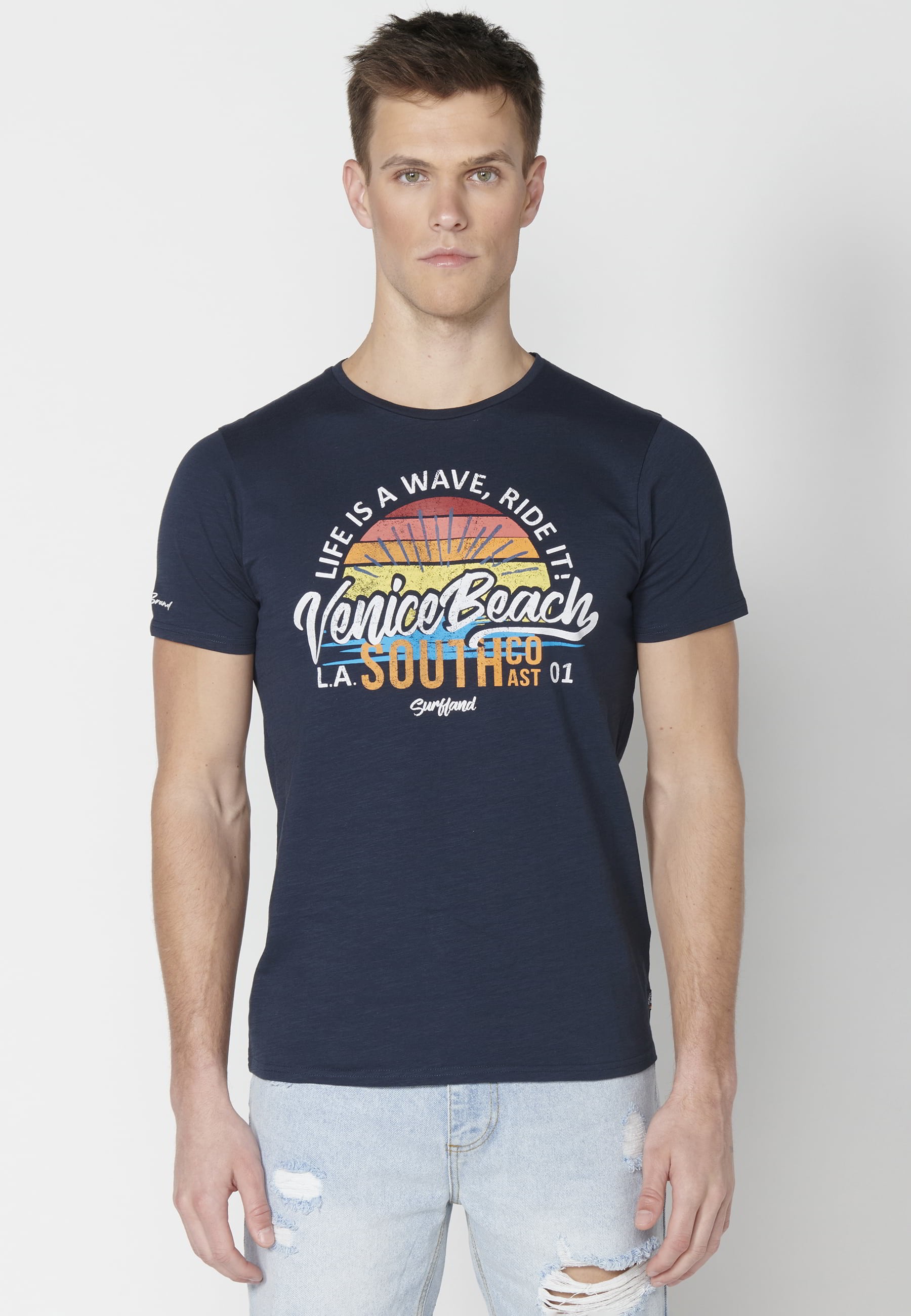 Men's Navy Cotton Short Sleeve T-shirt