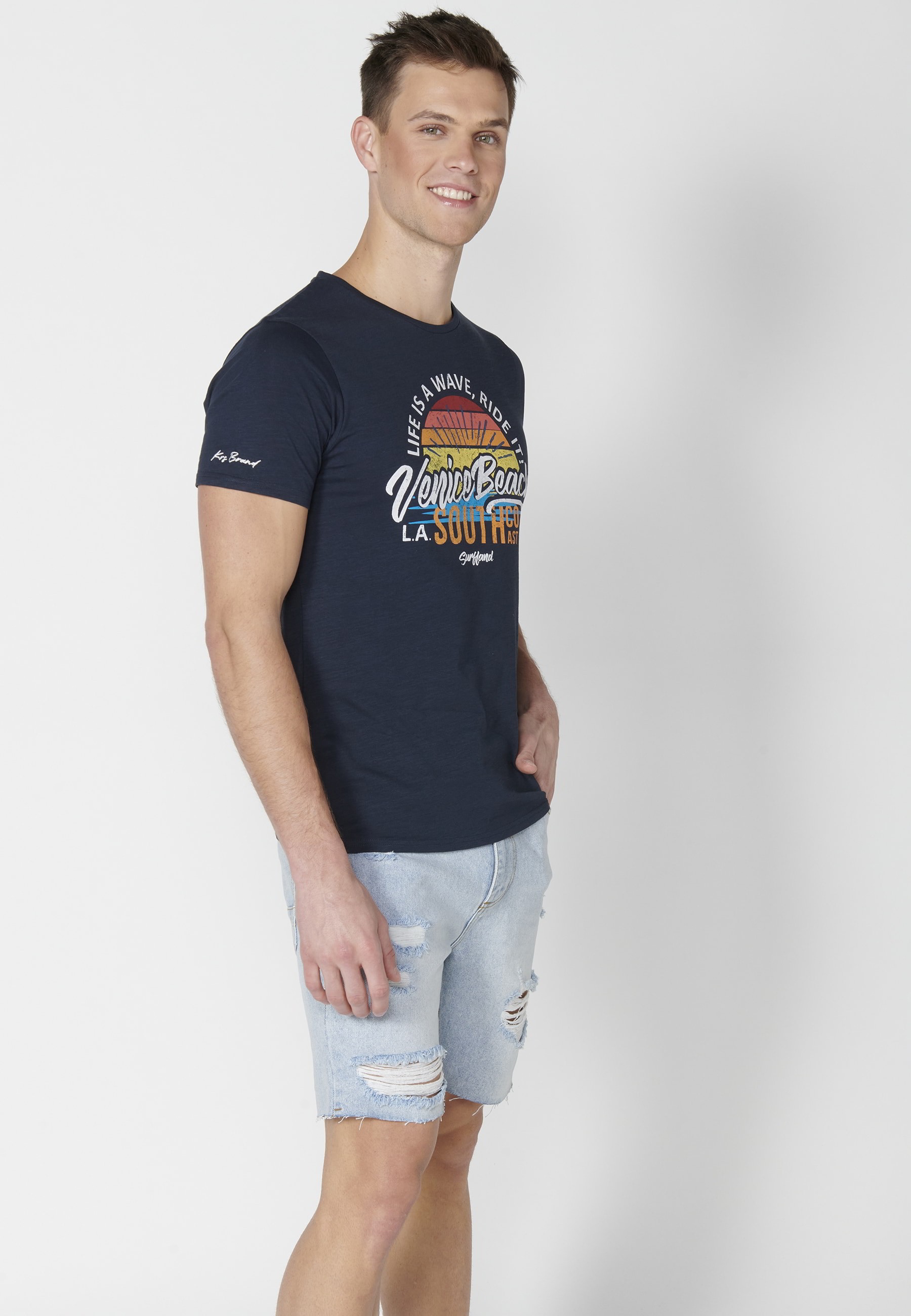 T-shirt Homme Bleu Marine À Manches Courtes En Coton