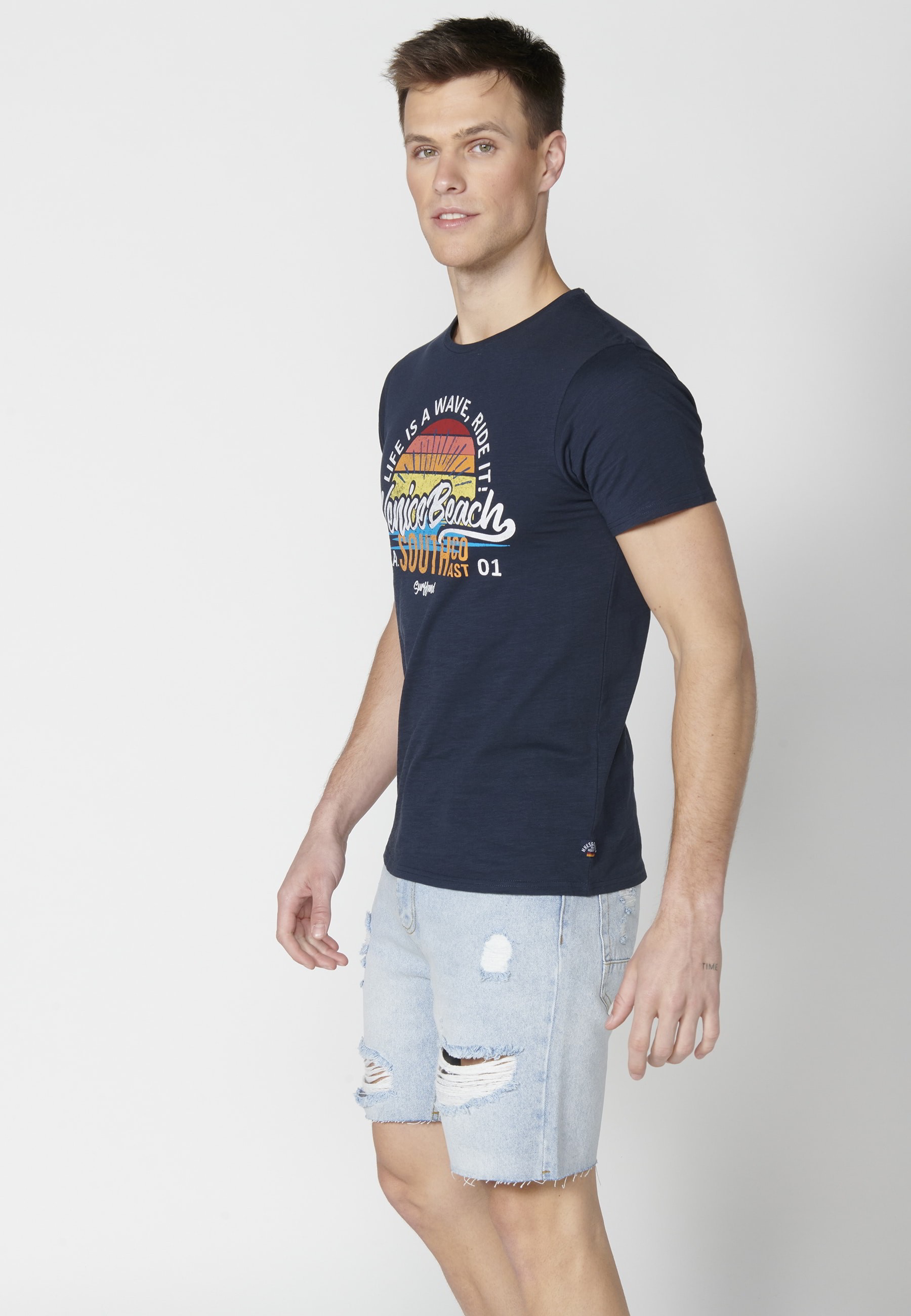 T-shirt Homme Bleu Marine À Manches Courtes En Coton