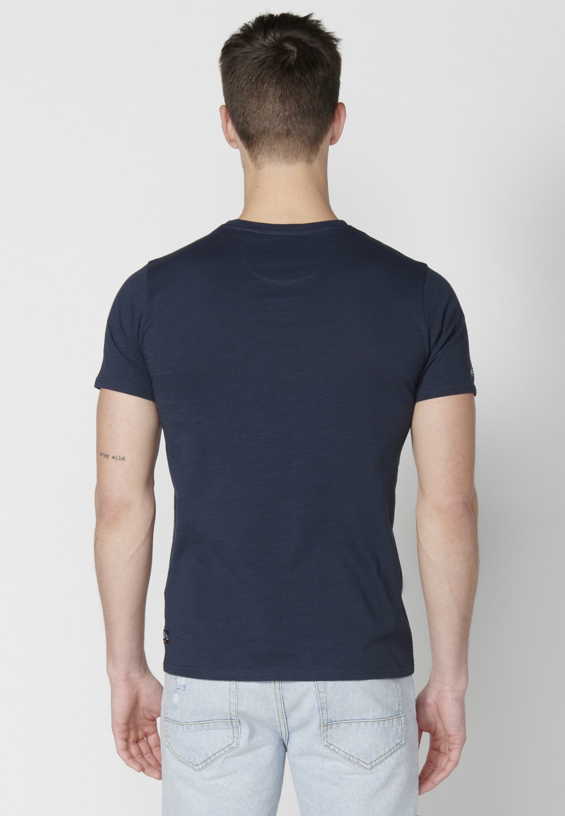 T-shirt Homme Bleu Marine À Manches Courtes En Coton