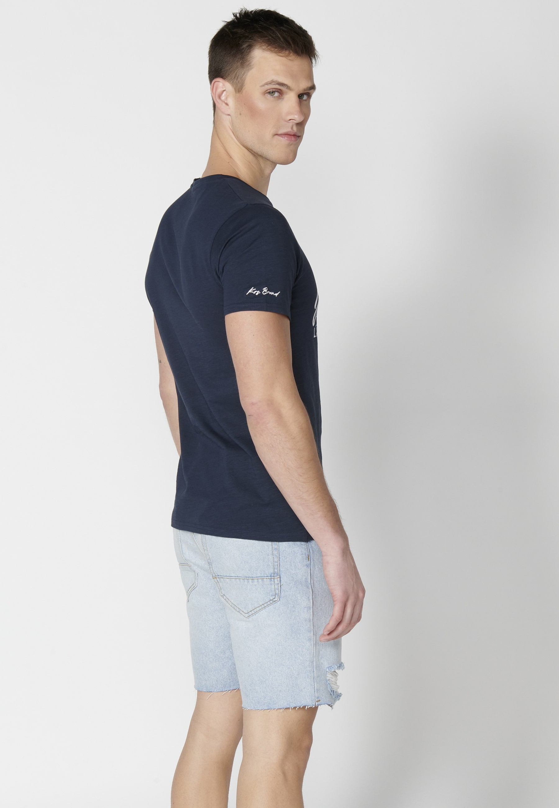 T-shirt Homme Bleu Marine À Manches Courtes En Coton