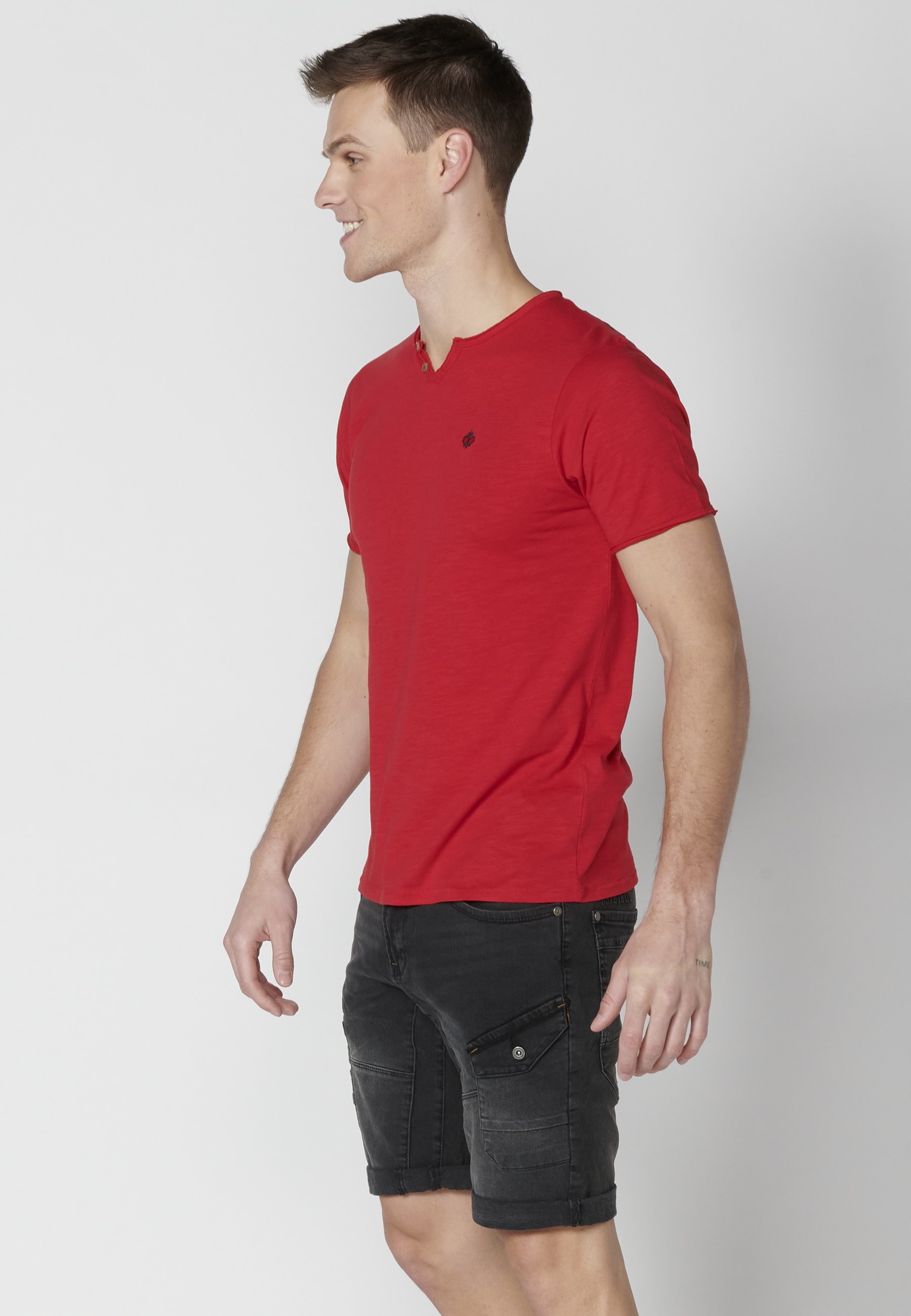 Red Cotton Short Sleeve T-shirt for Men