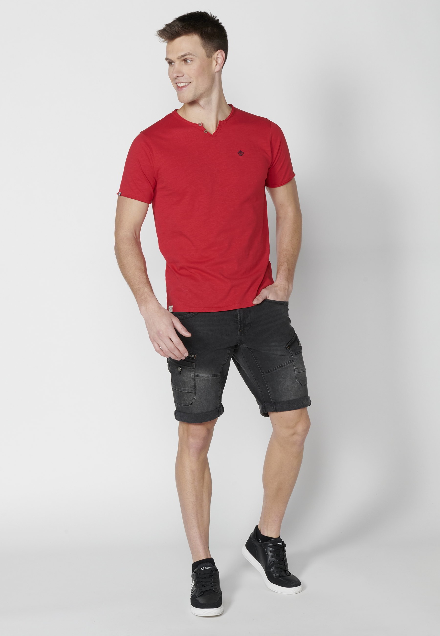 Red Cotton Short Sleeve T-shirt for Men 2