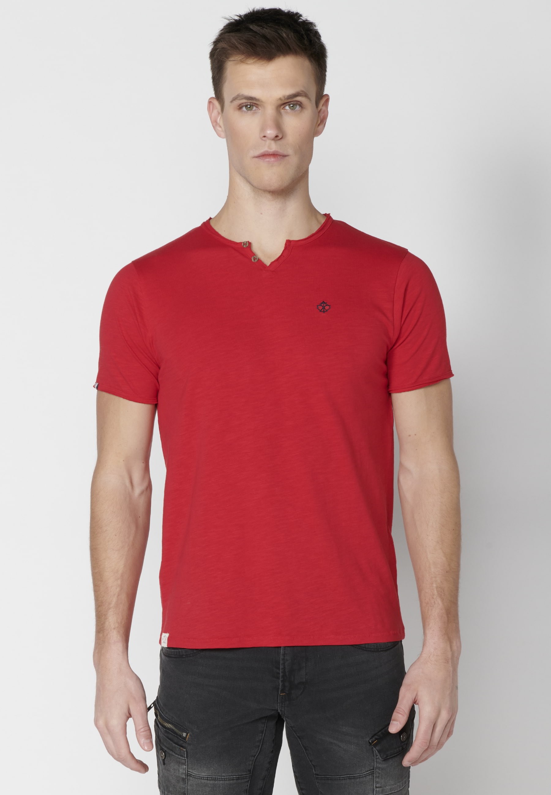 Red Cotton Short Sleeve T-shirt for Men 1