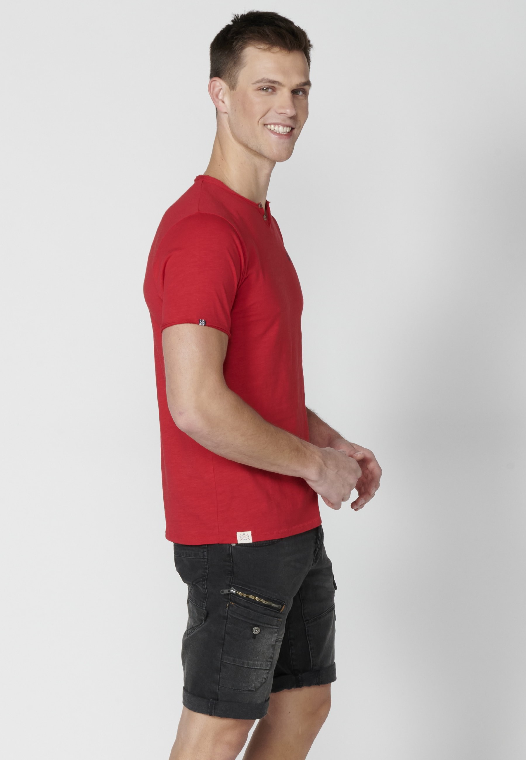 Red Cotton Short Sleeve T-shirt for Men 3