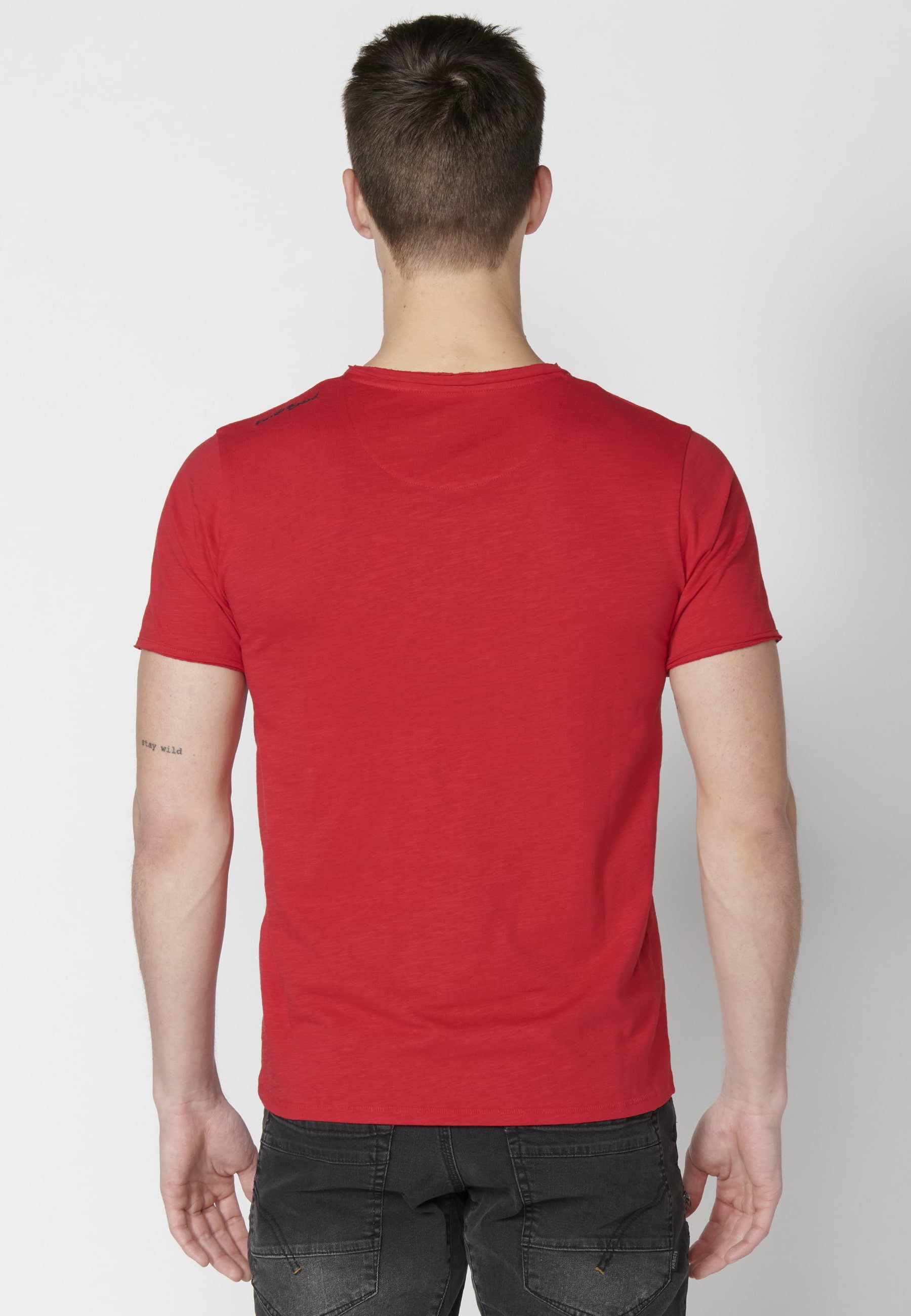 Red Cotton Short Sleeve T-shirt for Men 6