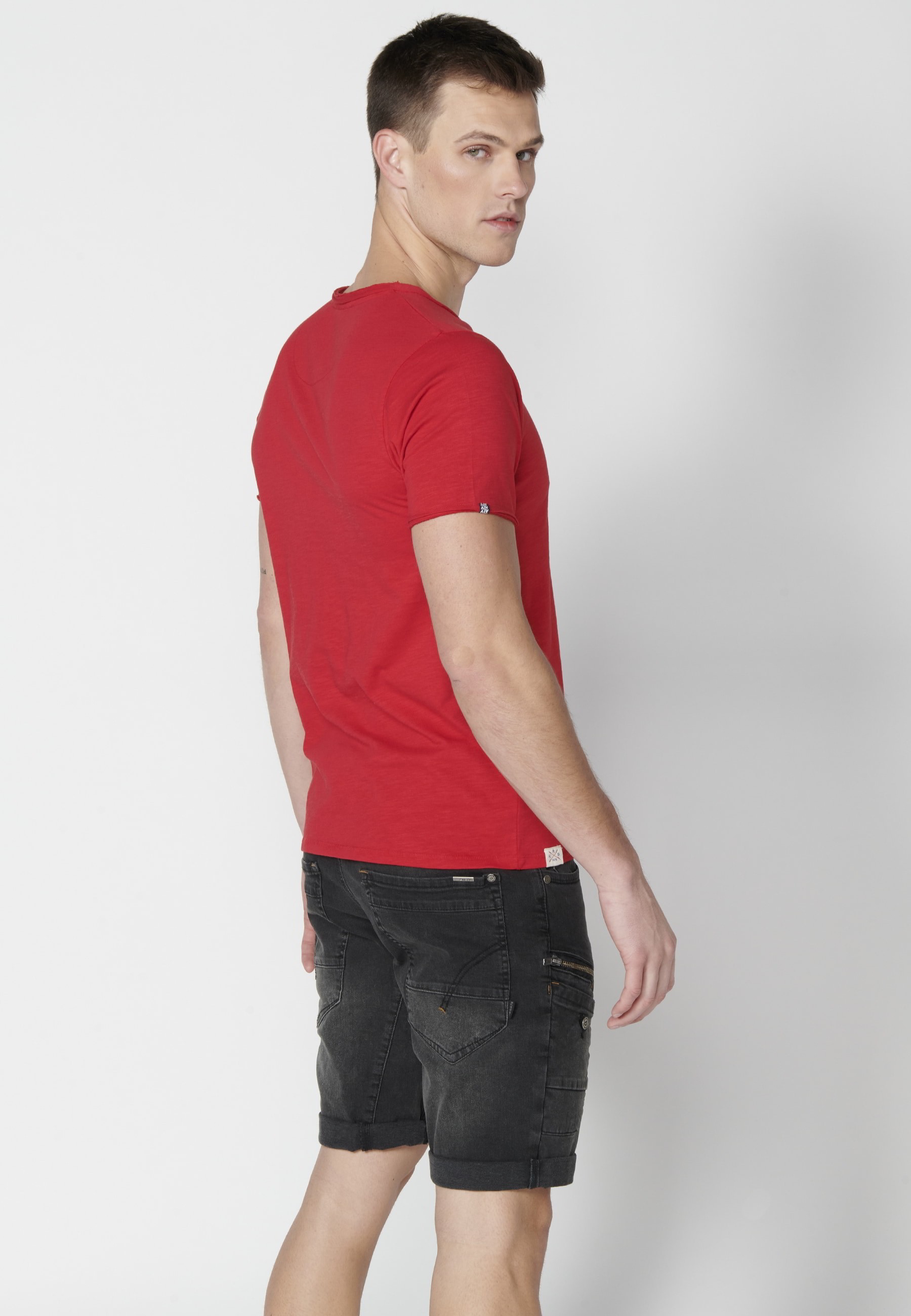 Red Cotton Short Sleeve T-shirt for Men 7