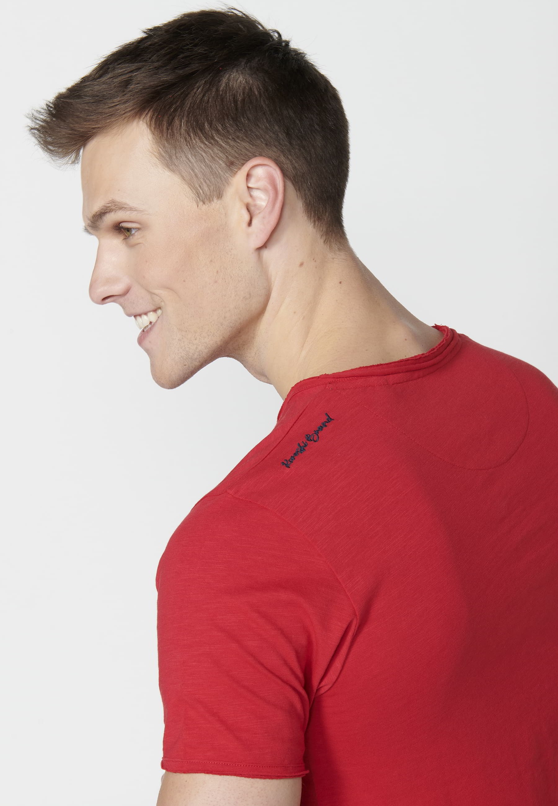 Red Cotton Short Sleeve T-shirt for Men 8