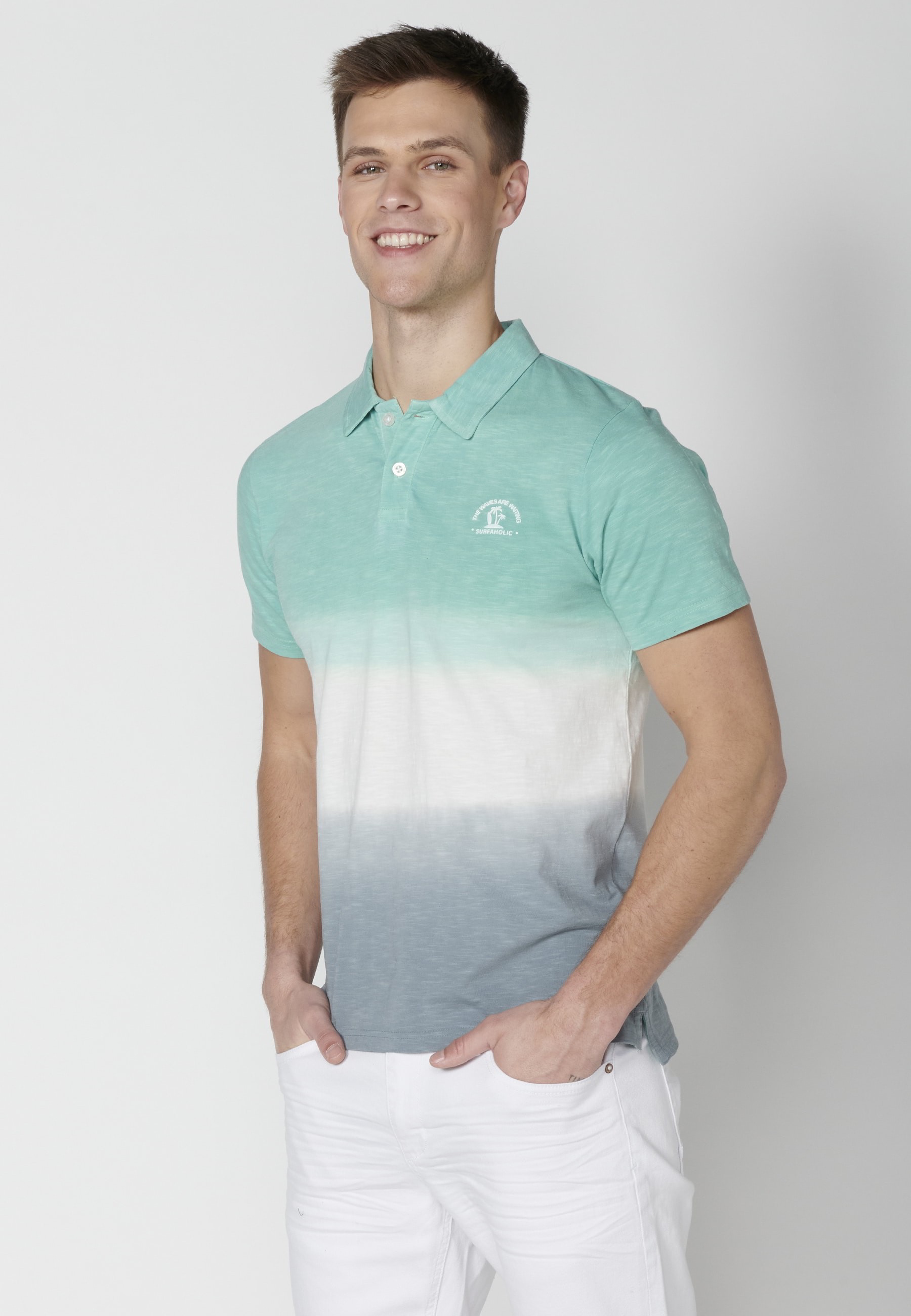 Polo manga corta de Algodón a rayas color Menta para Hombre 