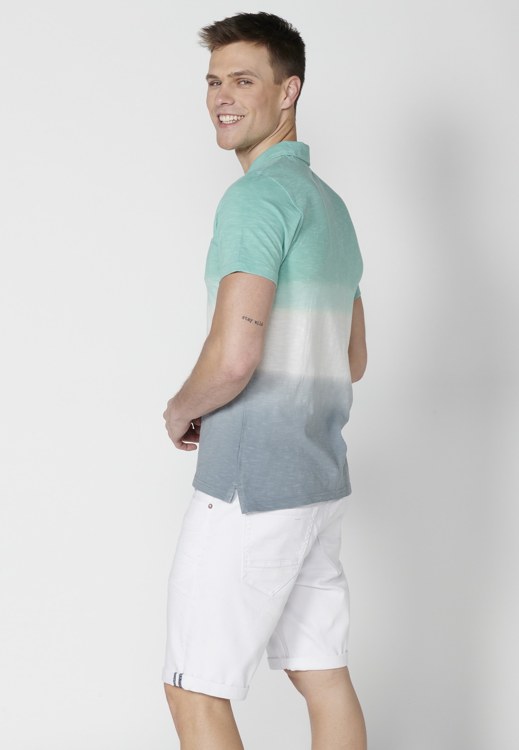 Polo manga corta de Algodón a rayas color Menta para Hombre 