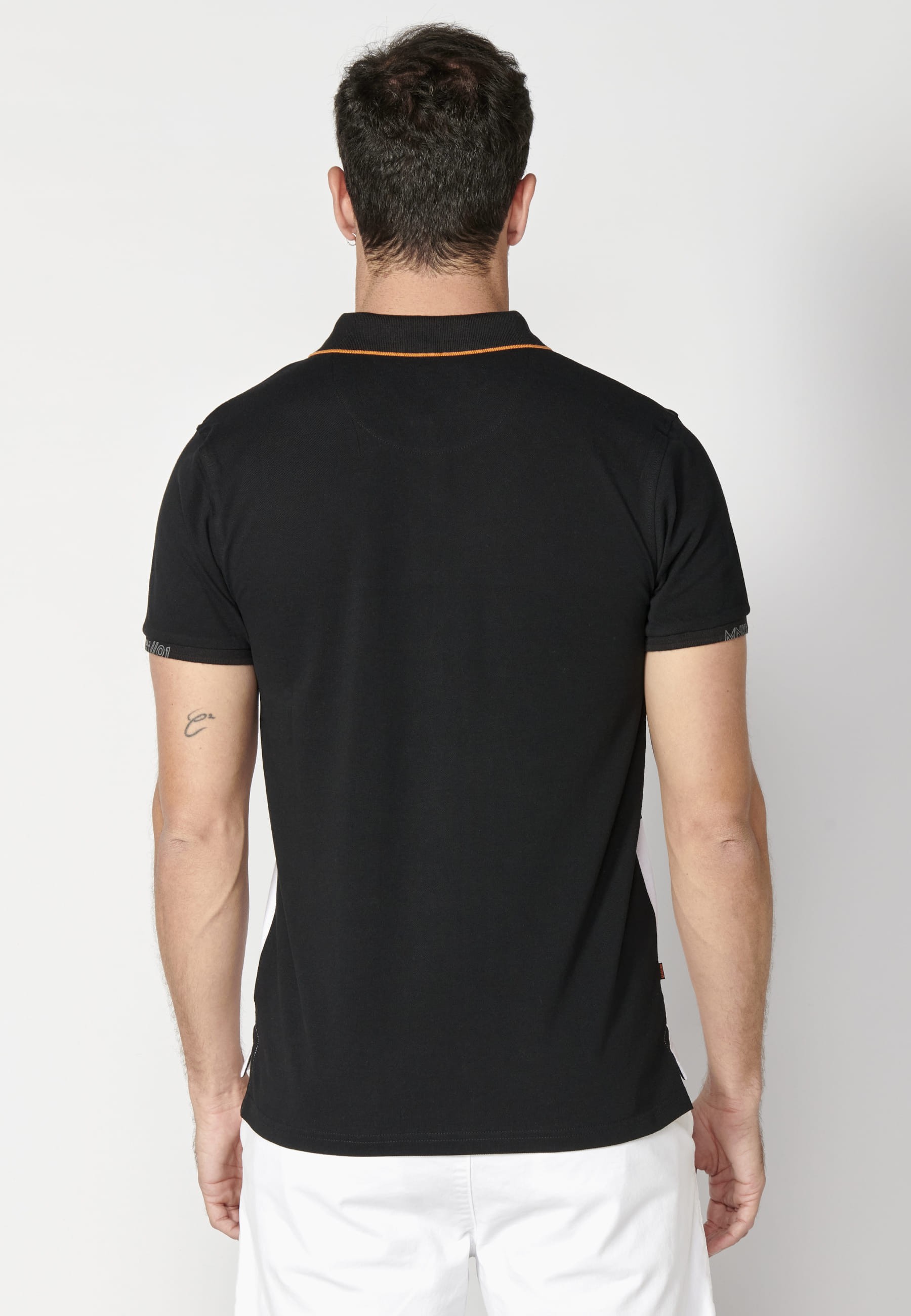 Black Striped Cotton Short Sleeve Polo Shirt for Men