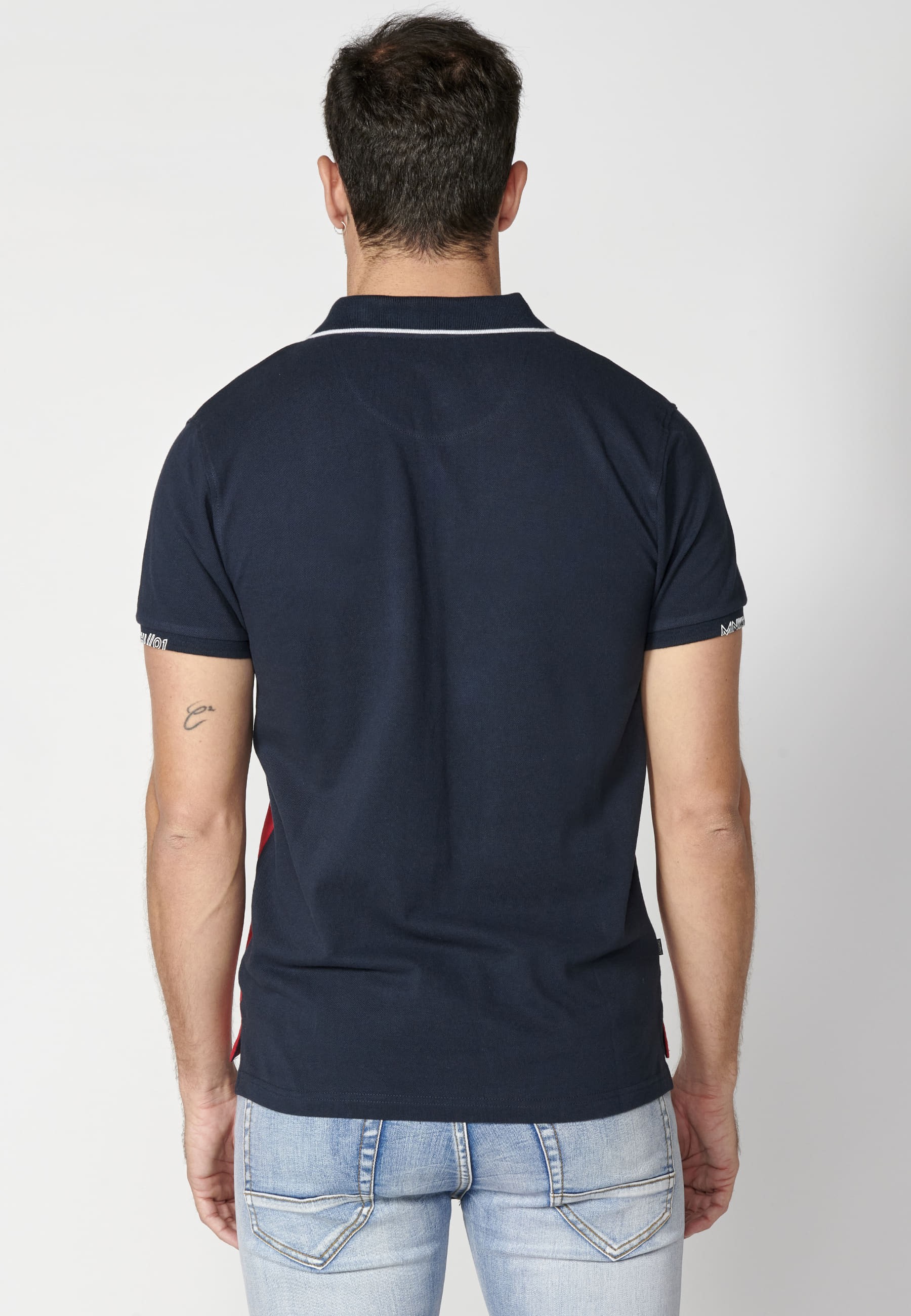 Marineblau gestreiftes Kurzarm-Poloshirt aus Baumwolle für Herren