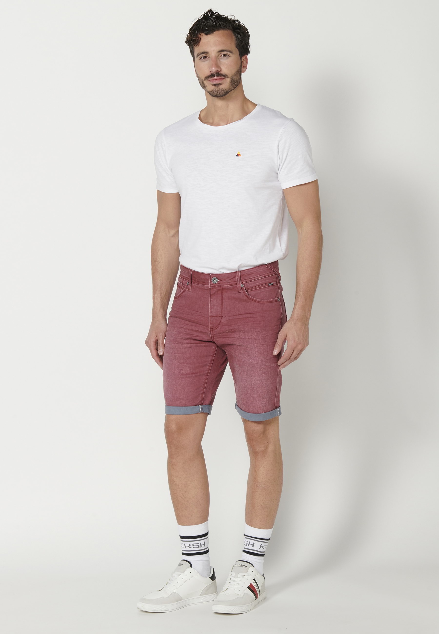 Regular Stretch Denim Bermuda shorts Maroon Color for Man