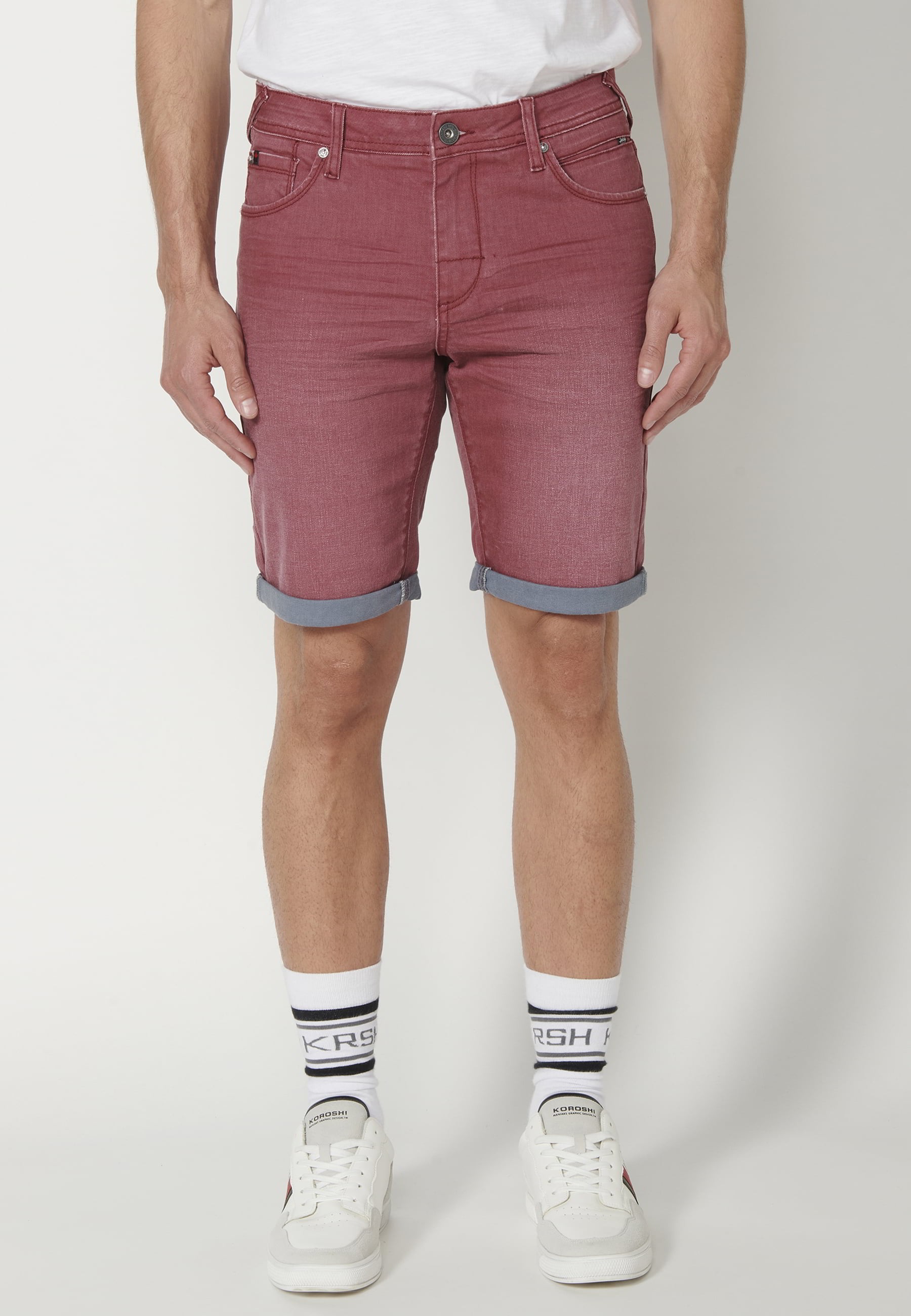 Bermuda-Shorts aus normalem Stretch-Denim in kastanienbrauner Farbe für Herren 3