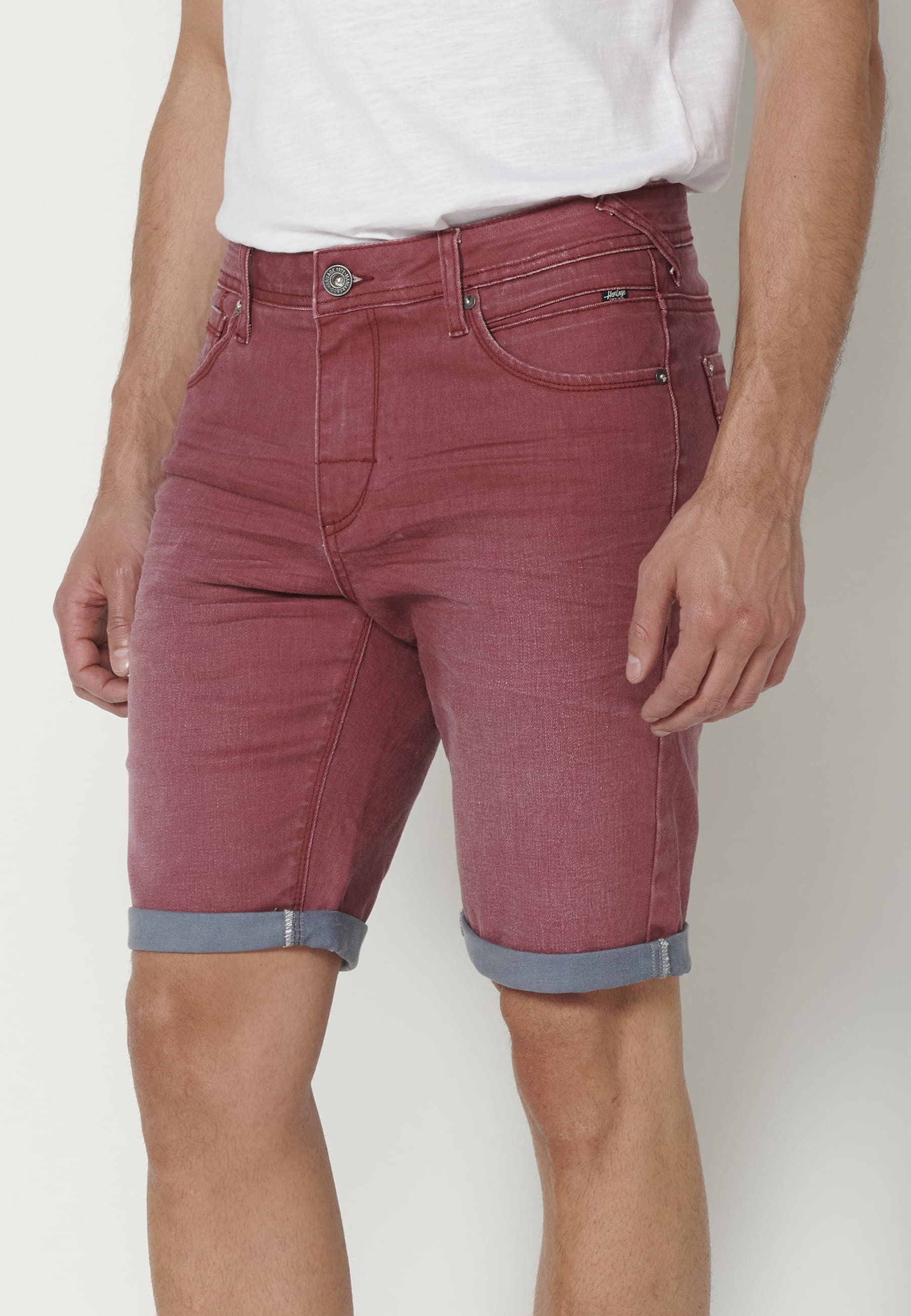 Regular Stretch Denim Bermuda shorts Maroon Color for Man 1