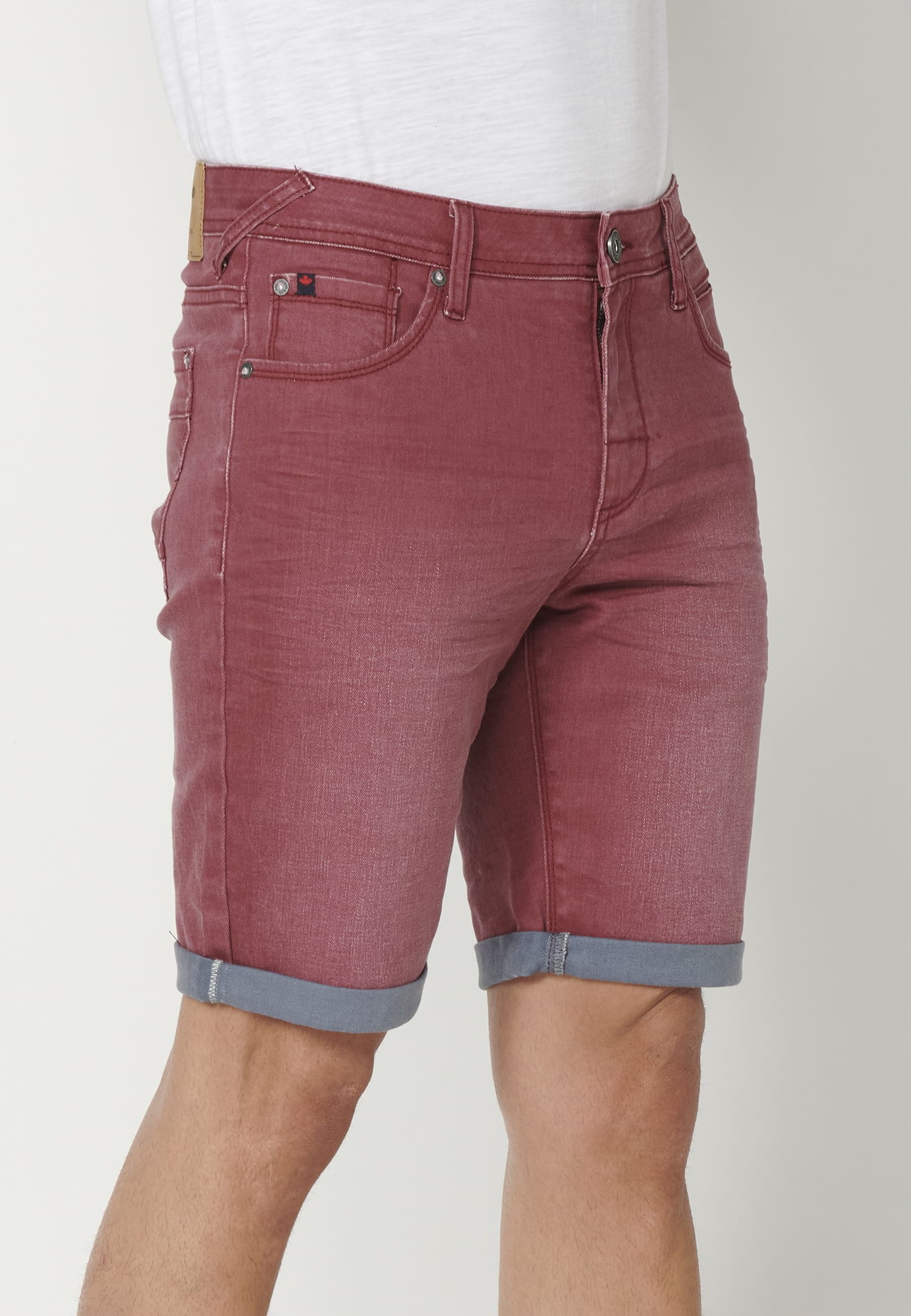 Regular Stretch Denim Bermuda shorts Maroon Color for Man 2