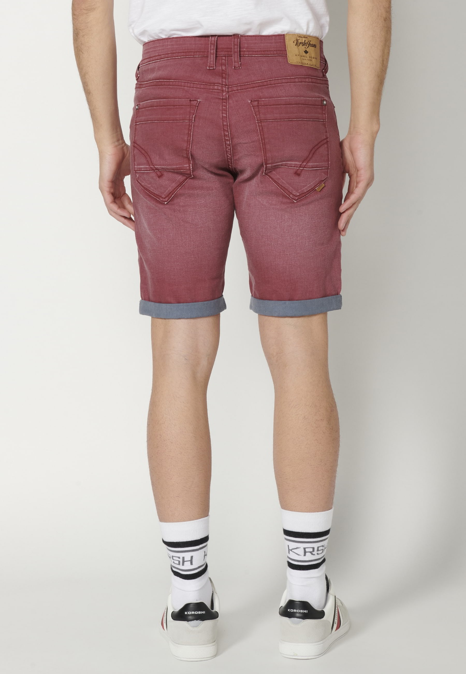 Regular Stretch Denim Bermuda shorts Maroon Color for Man 4