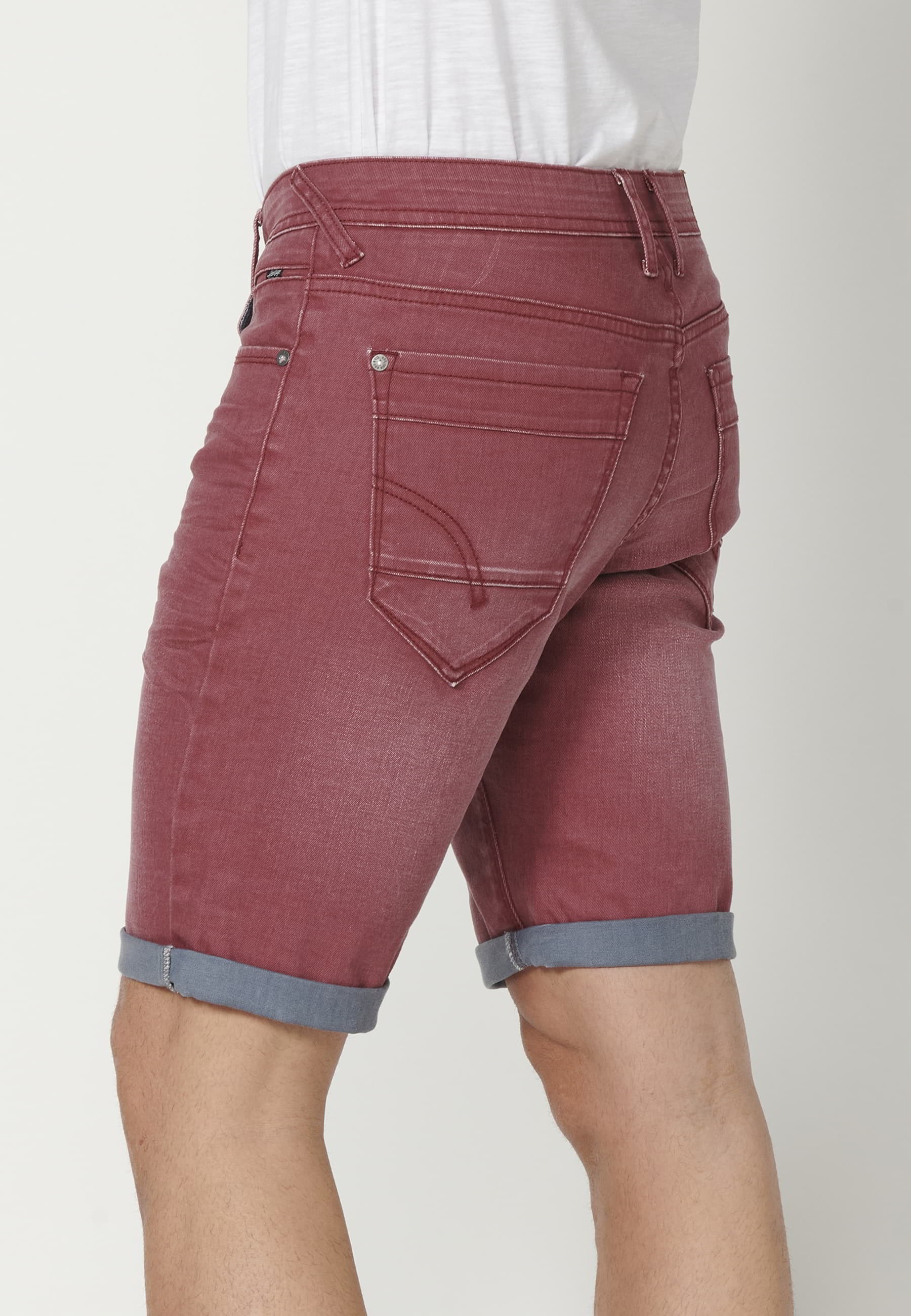 Regular Stretch Denim Bermuda shorts Maroon Color for Man 5