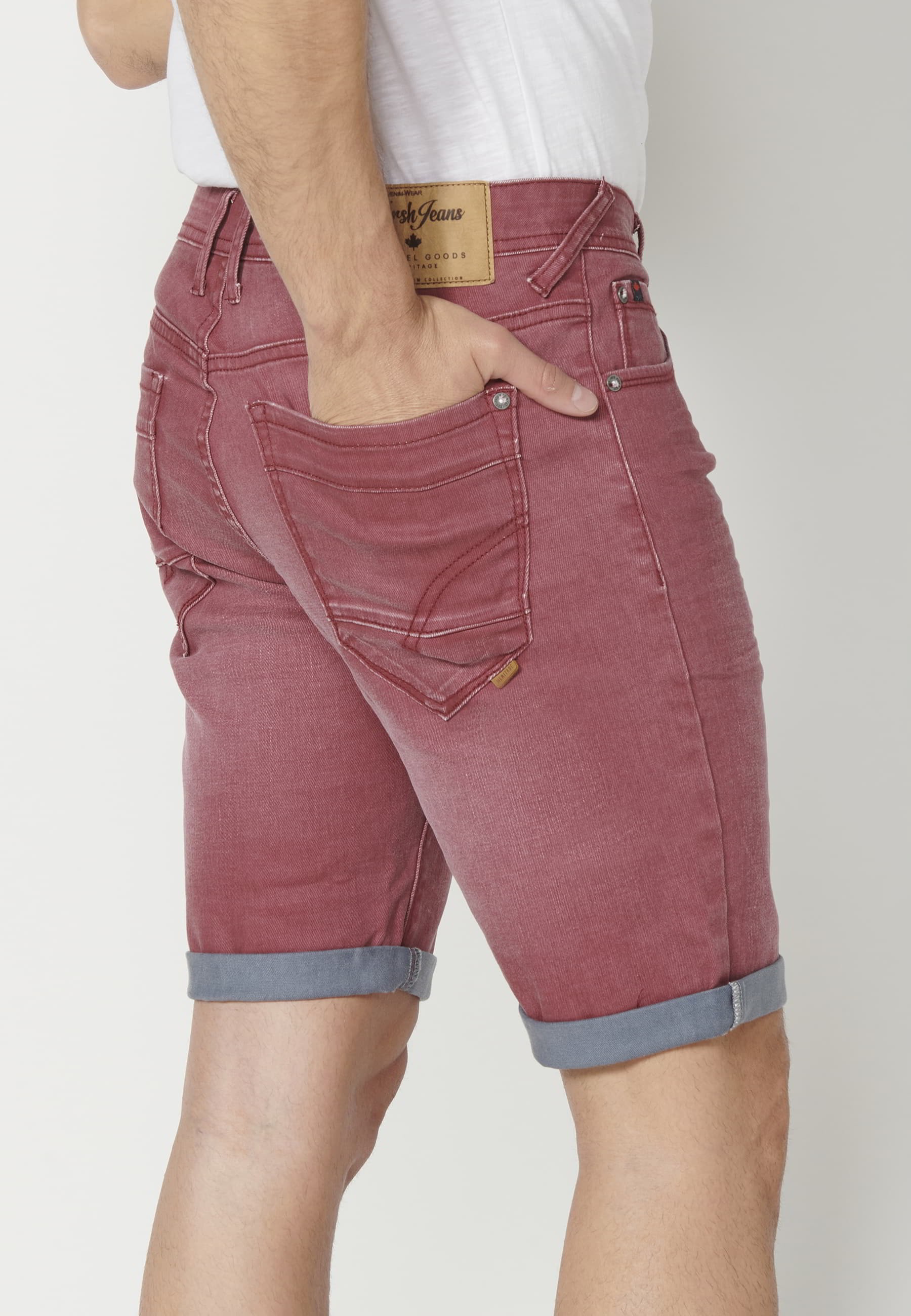 Regular Stretch Denim Bermuda shorts Maroon Color for Man 6