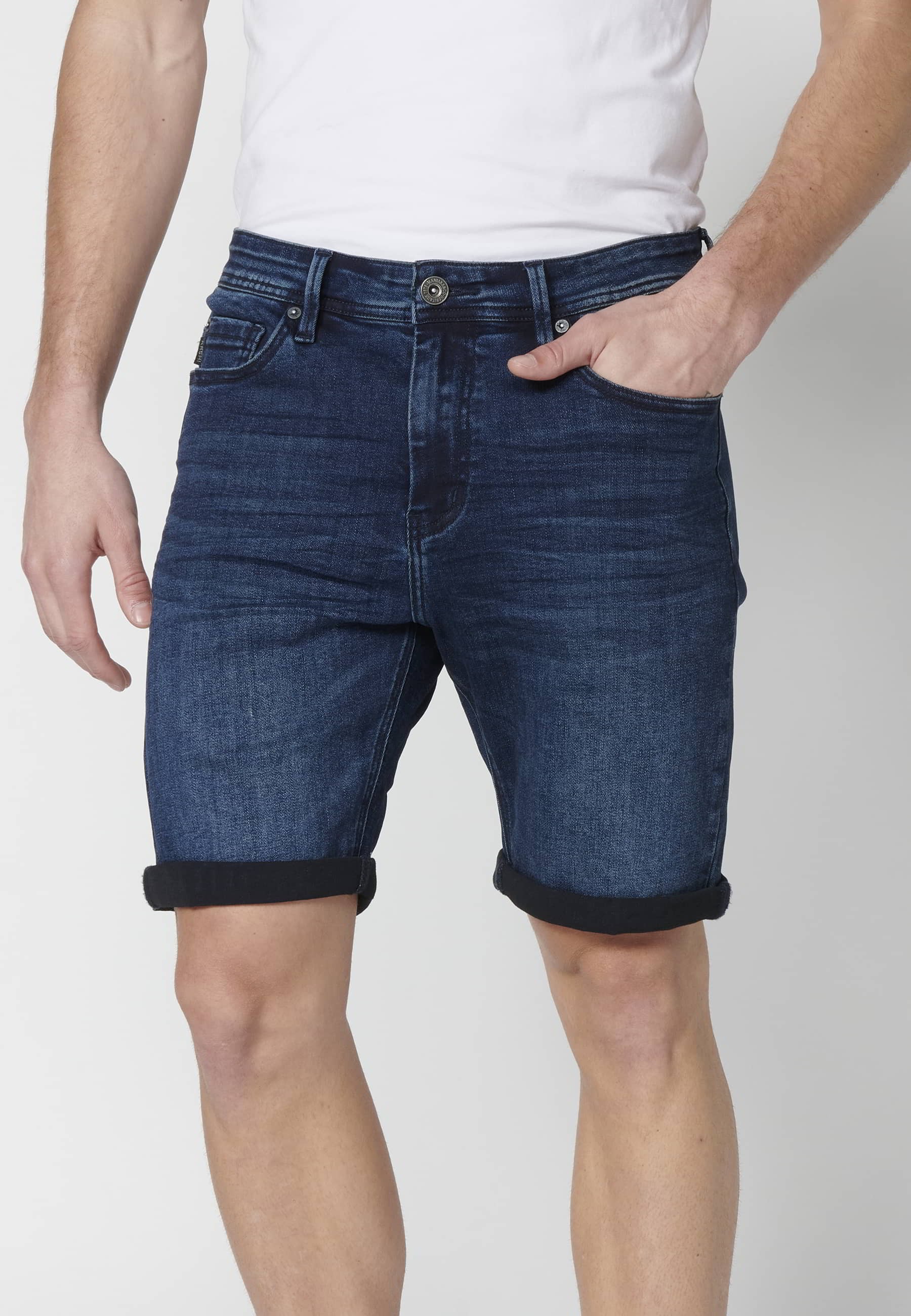 Shorts Denim Bermuda Stretch Regular Fit with four pockets Dark Blue color for Men 2