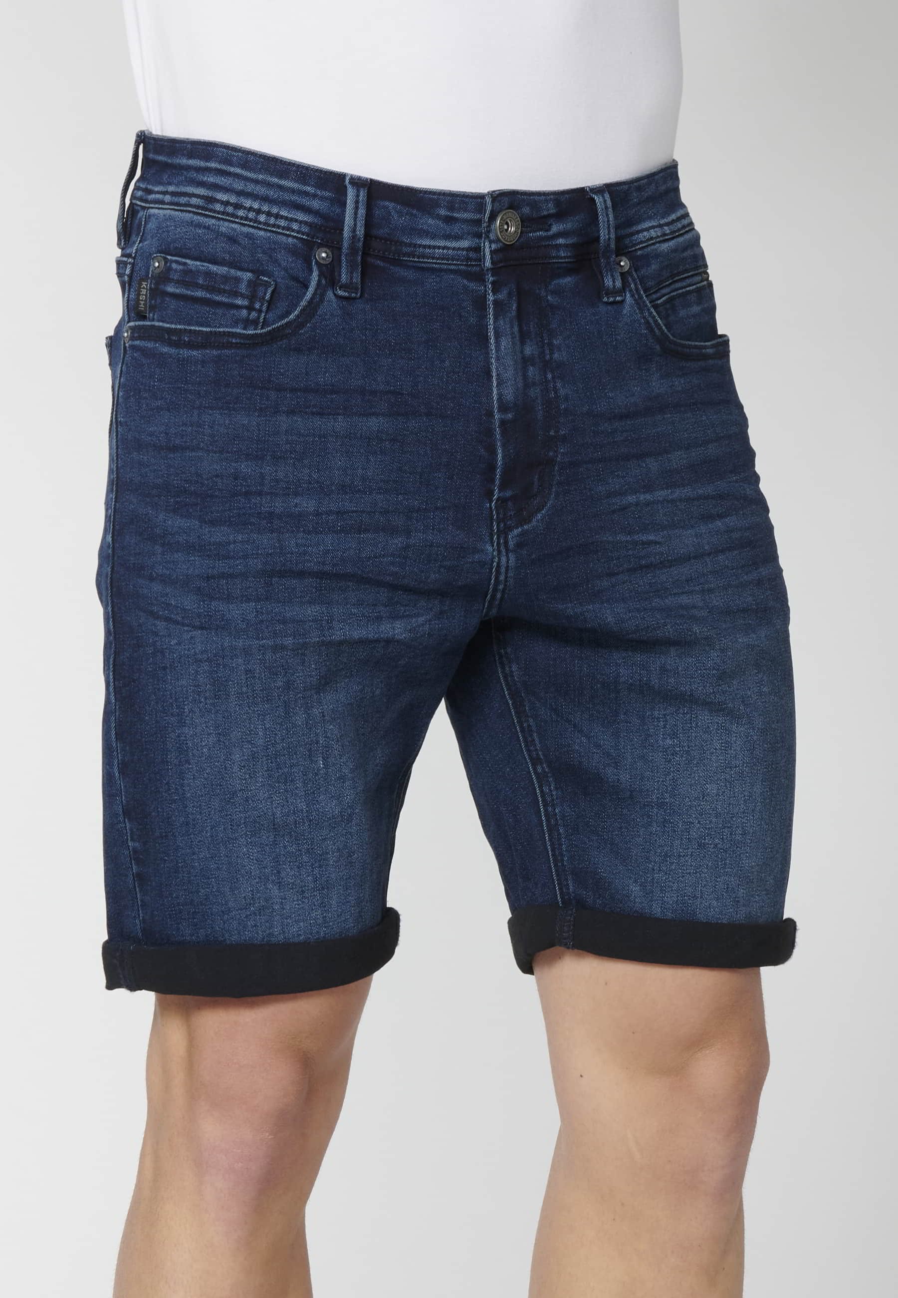 Shorts Denim Bermuda Stretch Regular Fit with four pockets Dark Blue color for Men 3