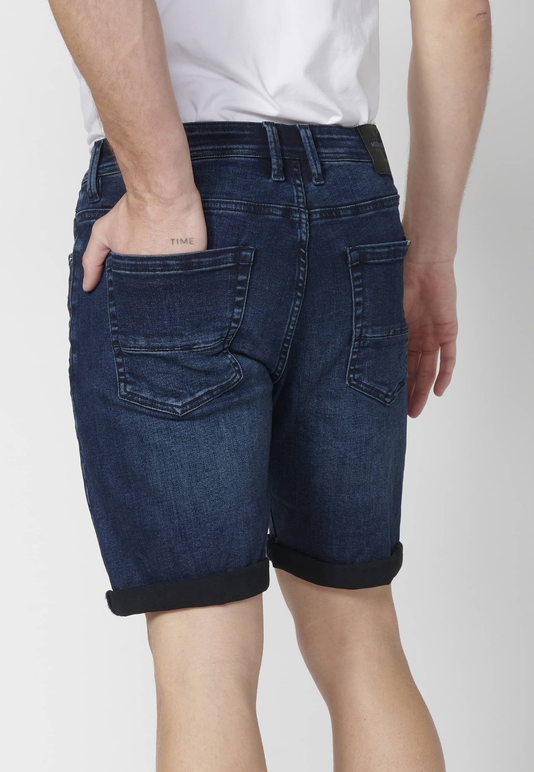 Shorts Denim Bermuda Stretch Regular Fit with four pockets Dark Blue color for Men 6