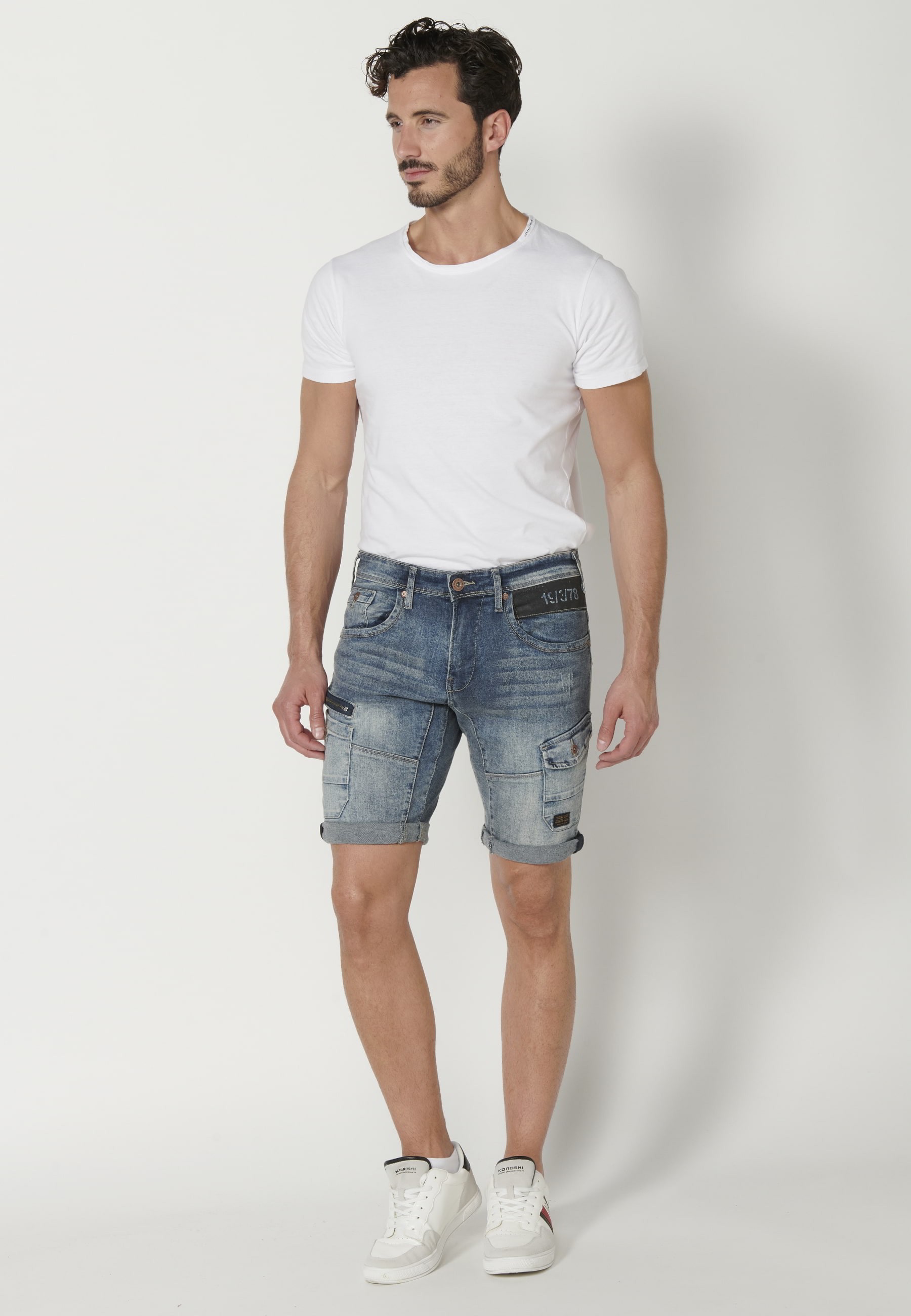 Shorts Bermuda Denim Stretch Regular Fit Color Blue for Men