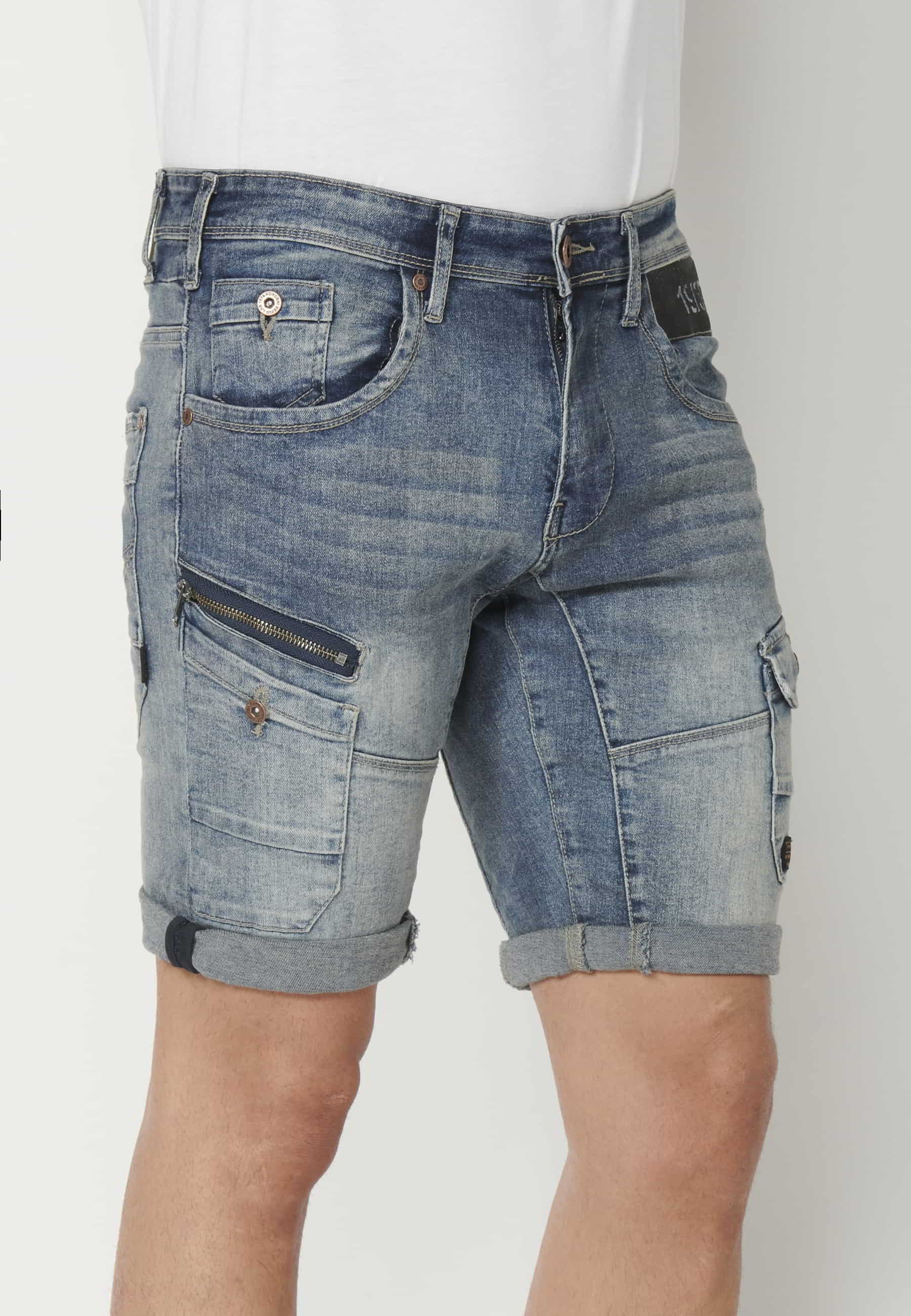 Shorts Bermuda Denim Stretch Regular Fit Color Blue for Men