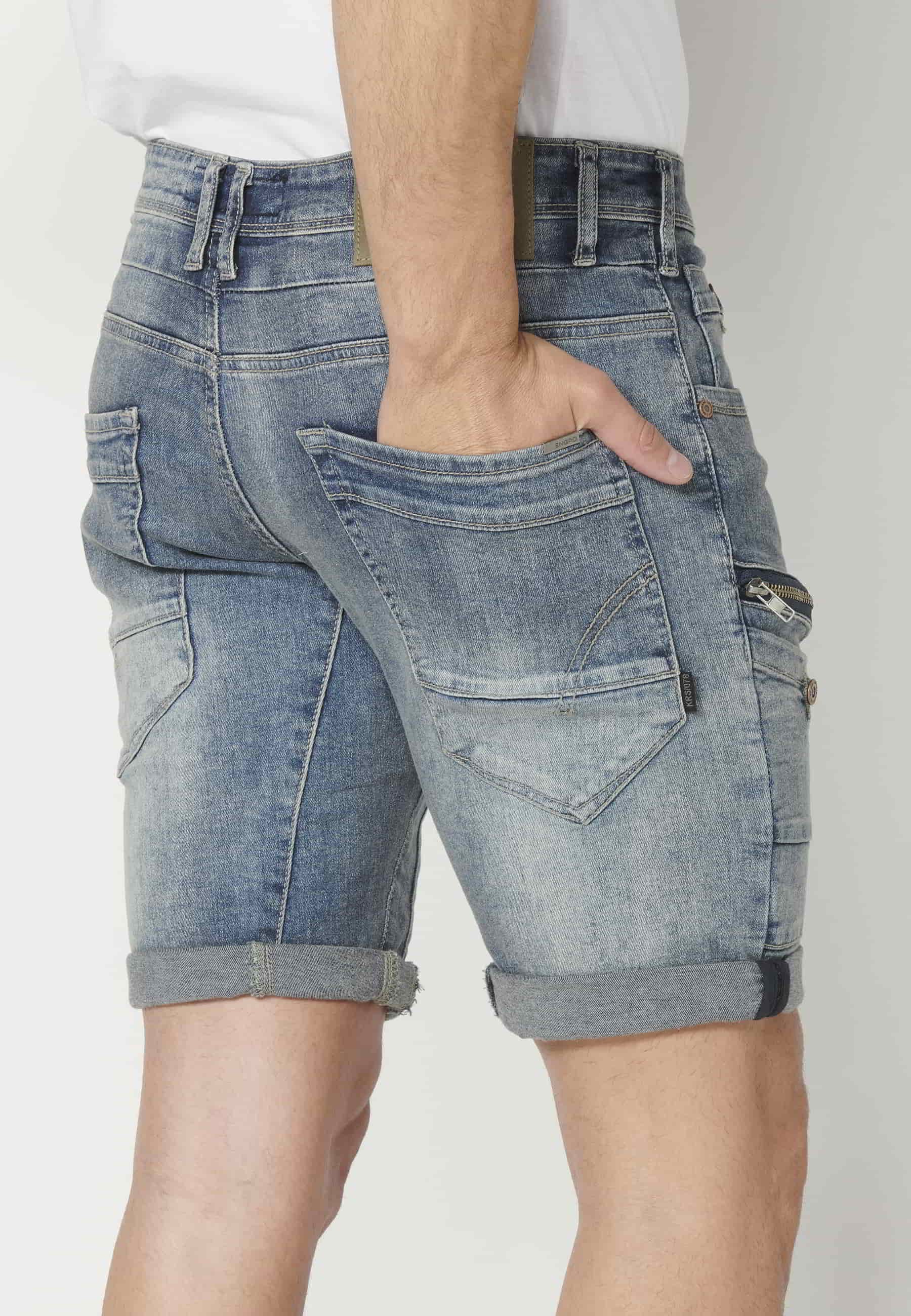 Shorts Bermuda Denim Stretch Regular Fit Color Blue for Men