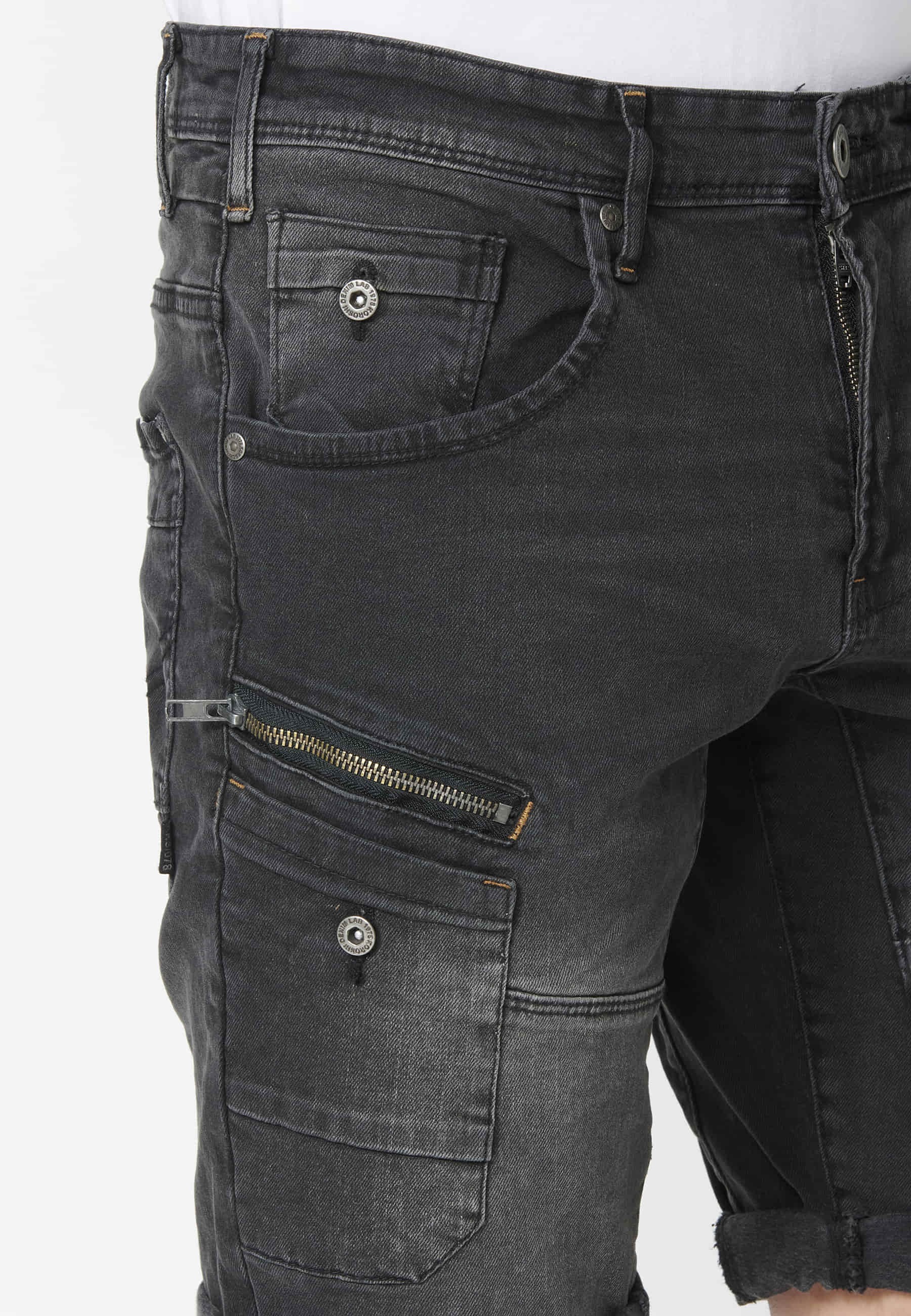 Pantalons curts Bermuda Vaquera Denim Stretch Regular Fit amb quatre butxaques color Negre per a Home