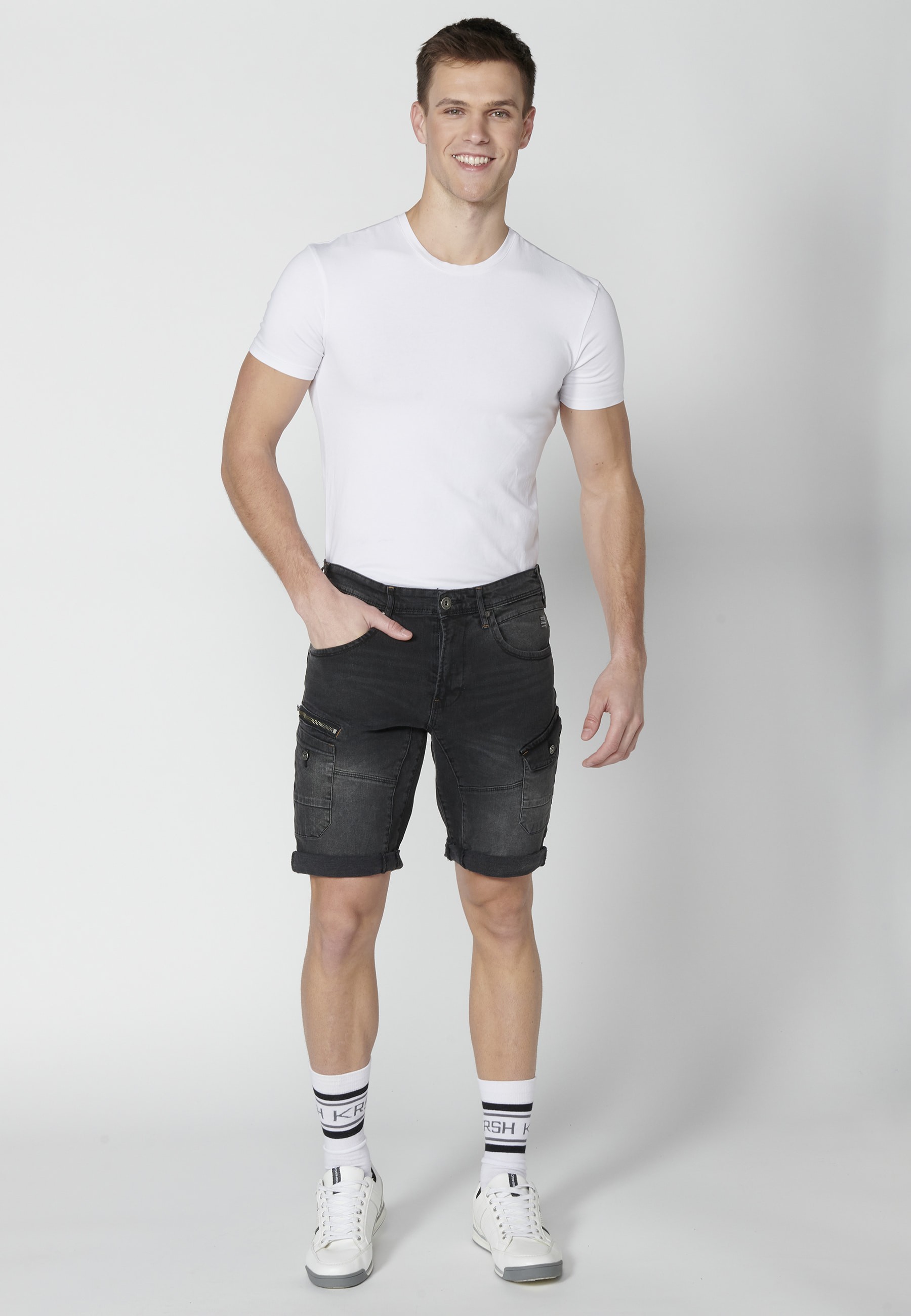 Shorts Bermuda Denim Stretch Regular Fit mit vier Taschen Farbe Schwarz für Herren