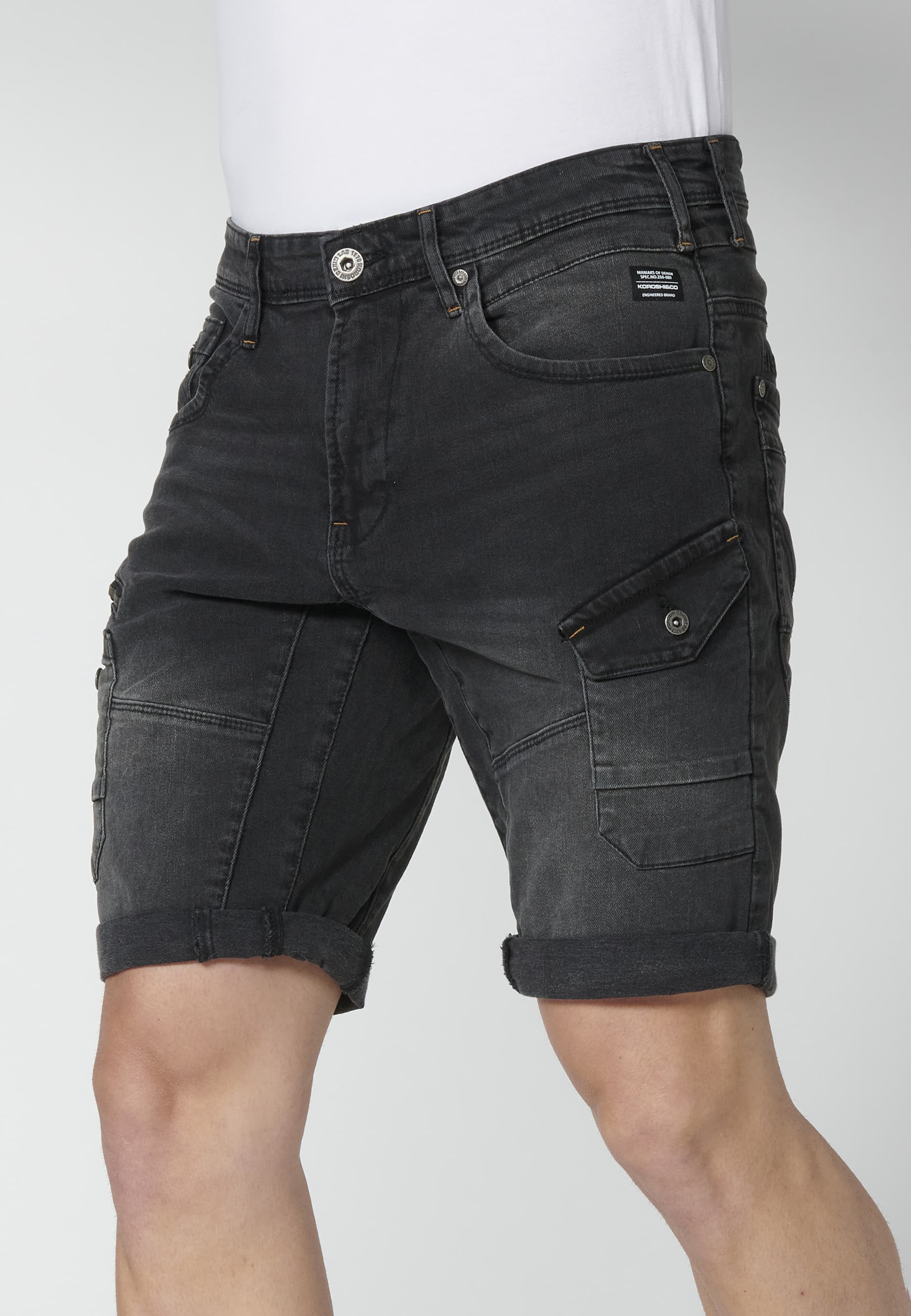 Shorts Bermuda Denim Stretch Regular Fit mit vier Taschen Farbe Schwarz für Herren