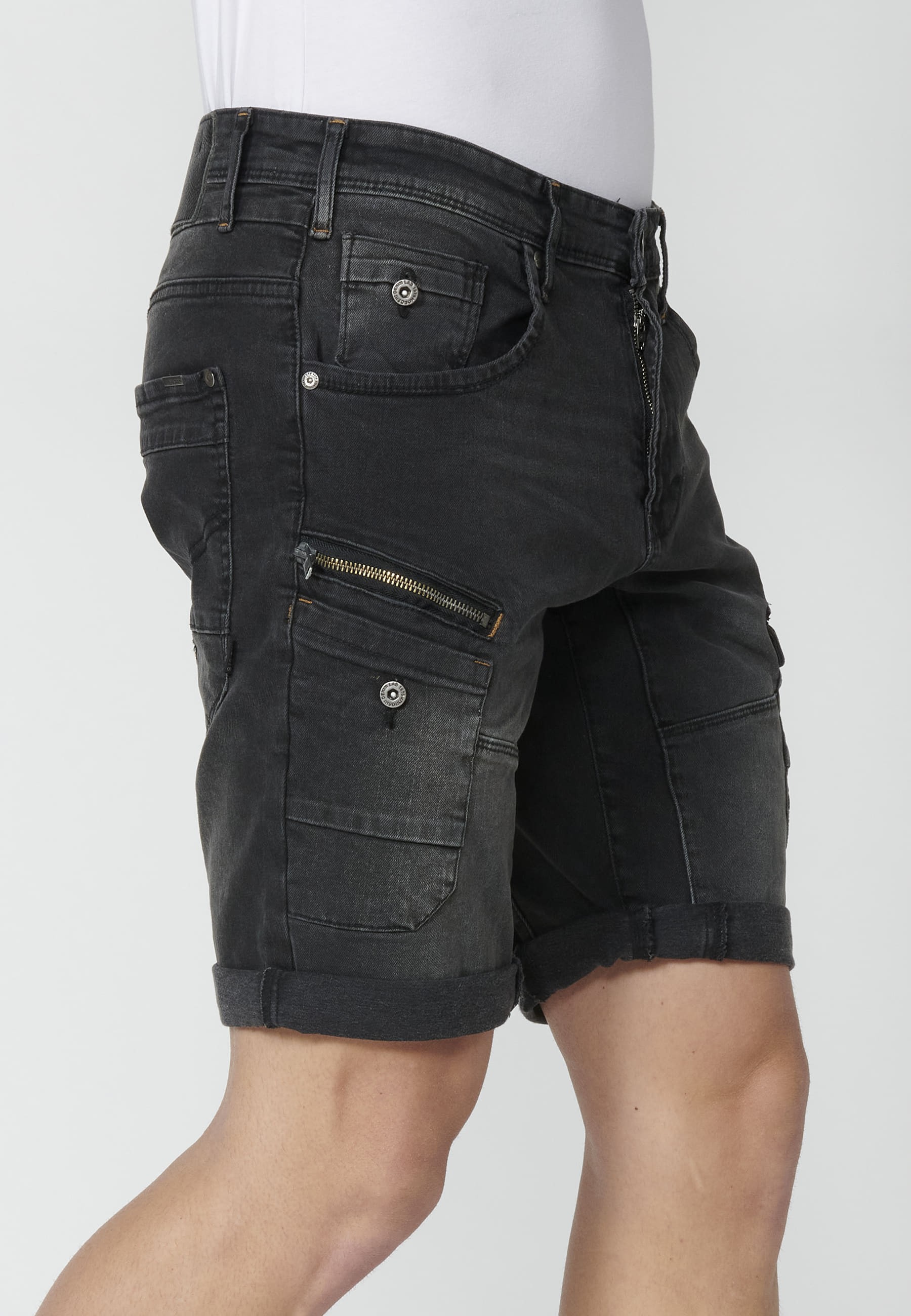 Shorts Bermuda Denim Stretch Regular Fit mit vier Taschen Farbe Schwarz für Herren