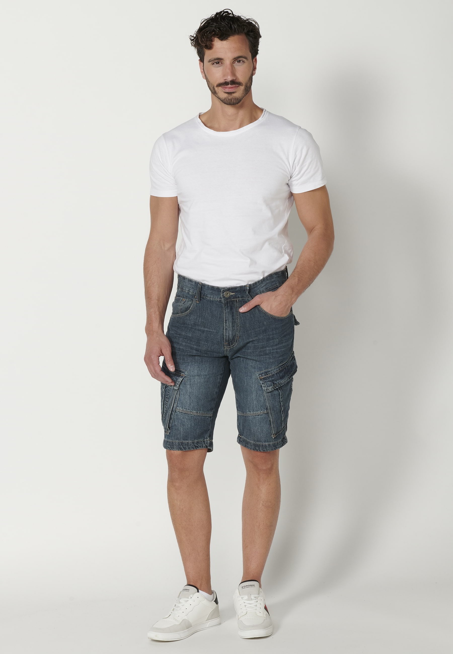 Short Bermuda Denim Stretch Regular Fit Couleur Bleu pour Homme