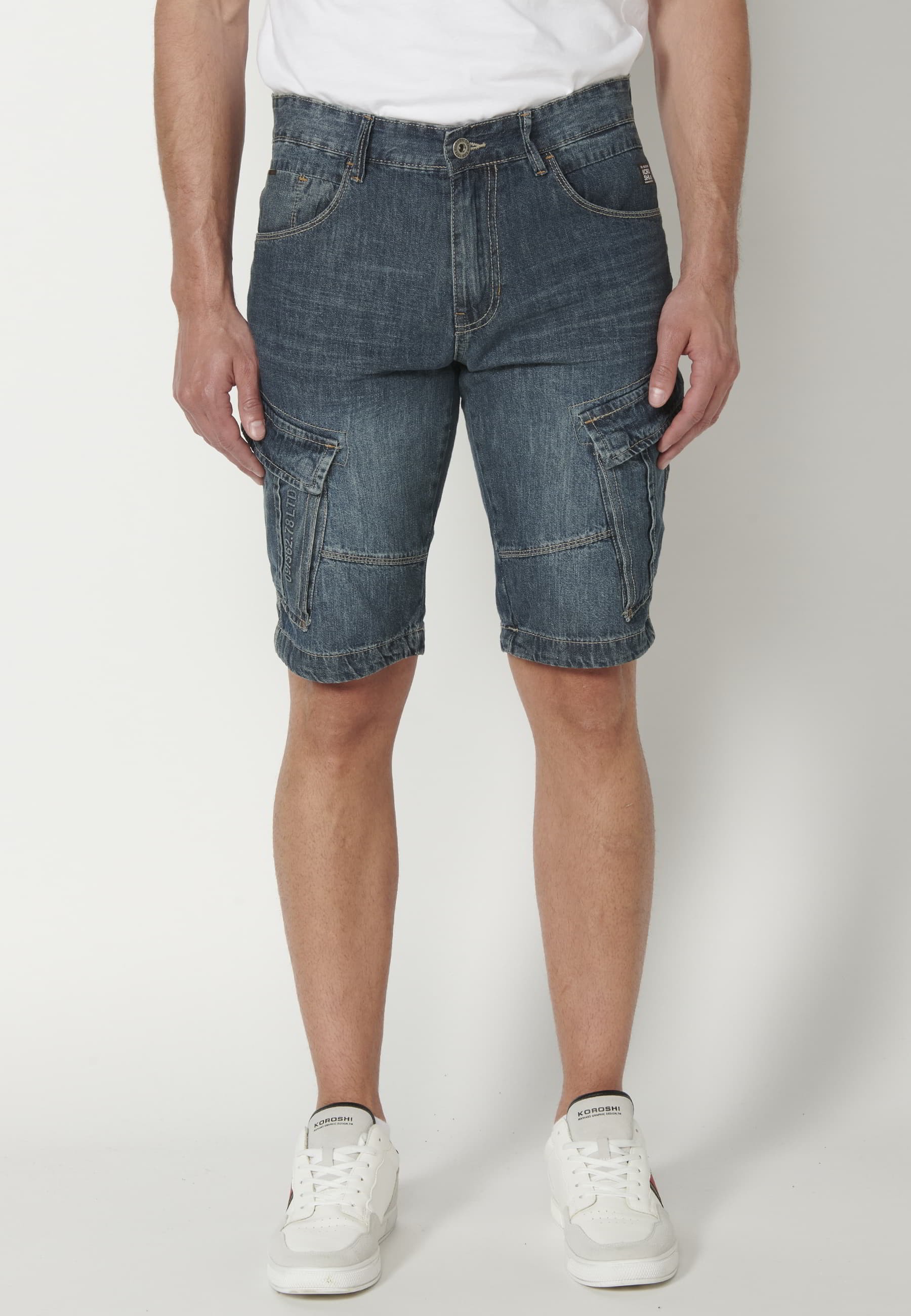 Short Bermuda Denim Stretch Regular Fit Couleur Bleu pour Homme