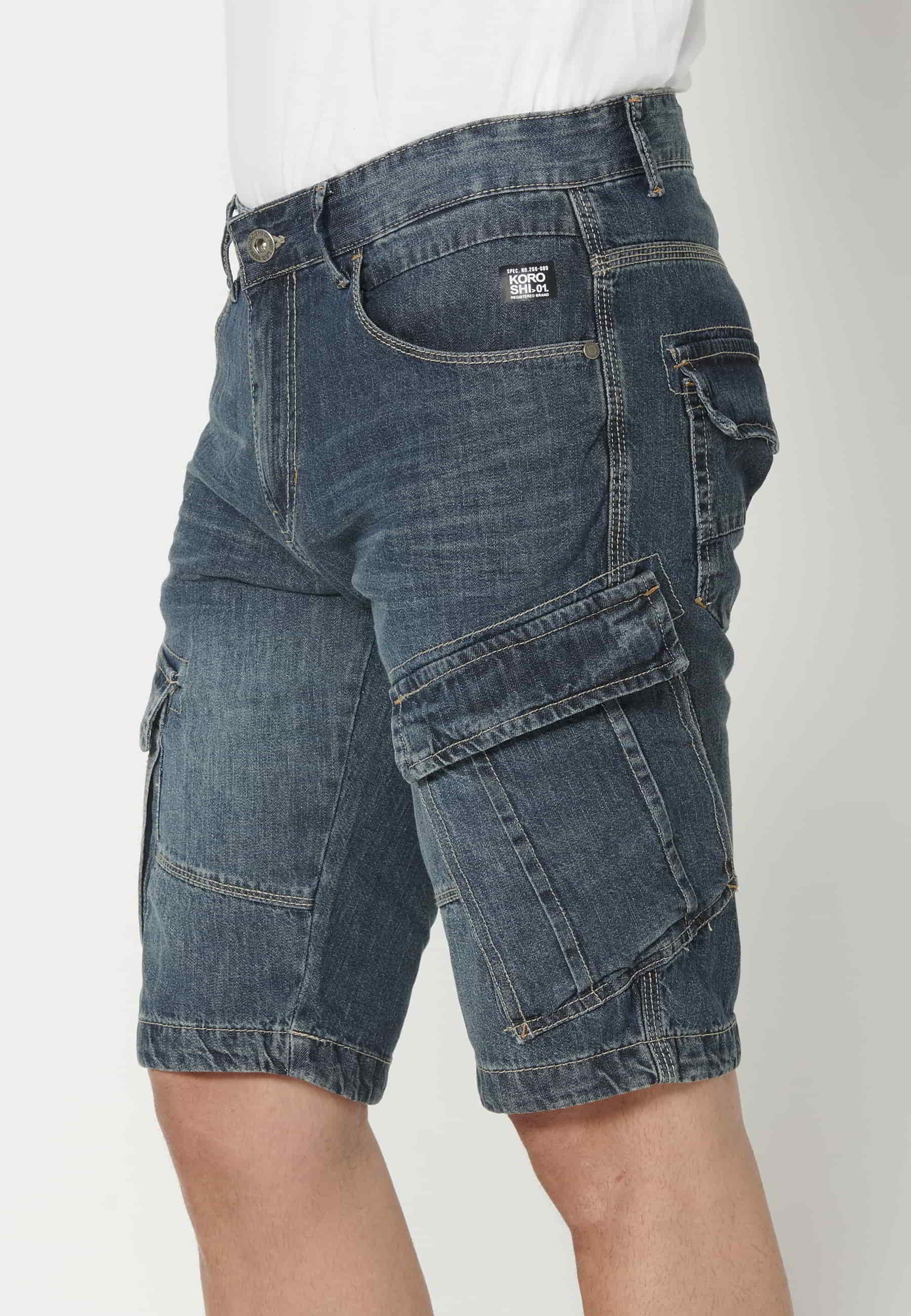 Short Bermuda Denim Stretch Regular Fit Couleur Bleu pour Homme