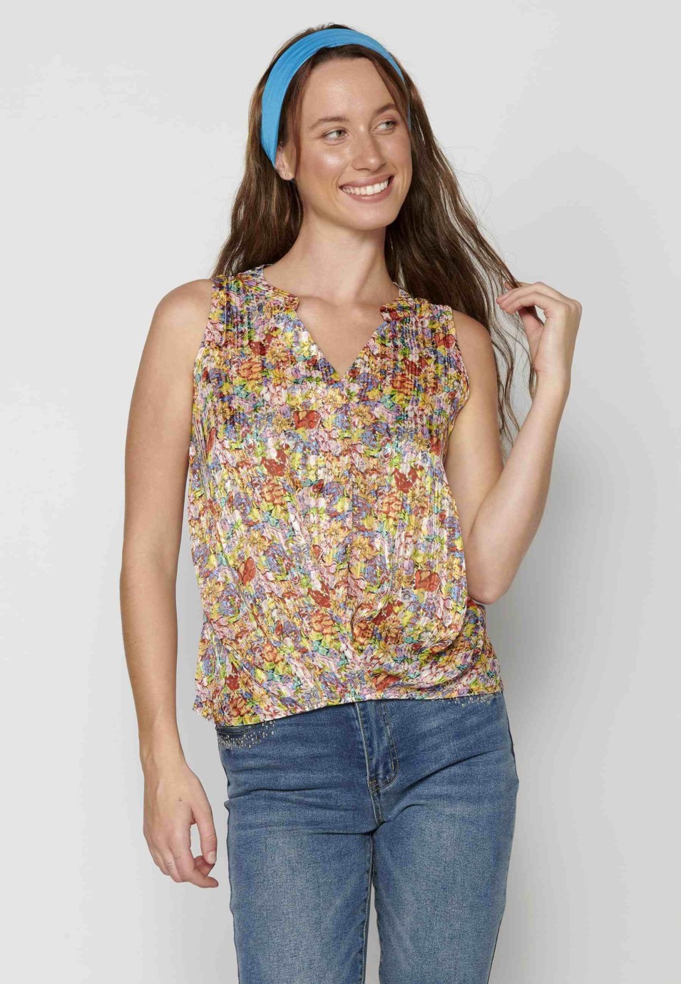 Blusa sin mangas fluida color turquesa para Mujer