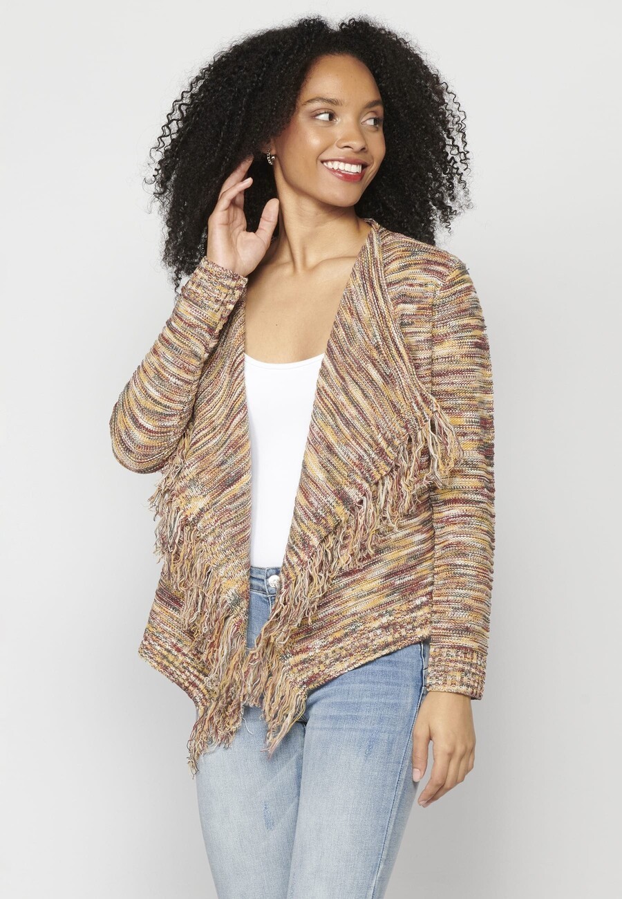 Acrylic knit jacket with fringed finishes 3