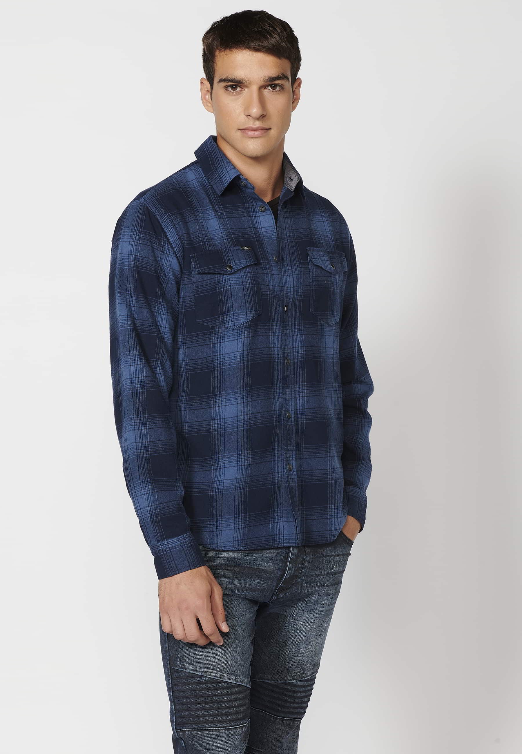 Chemise bleue en coton à manches longues avec poches devant pour Homme