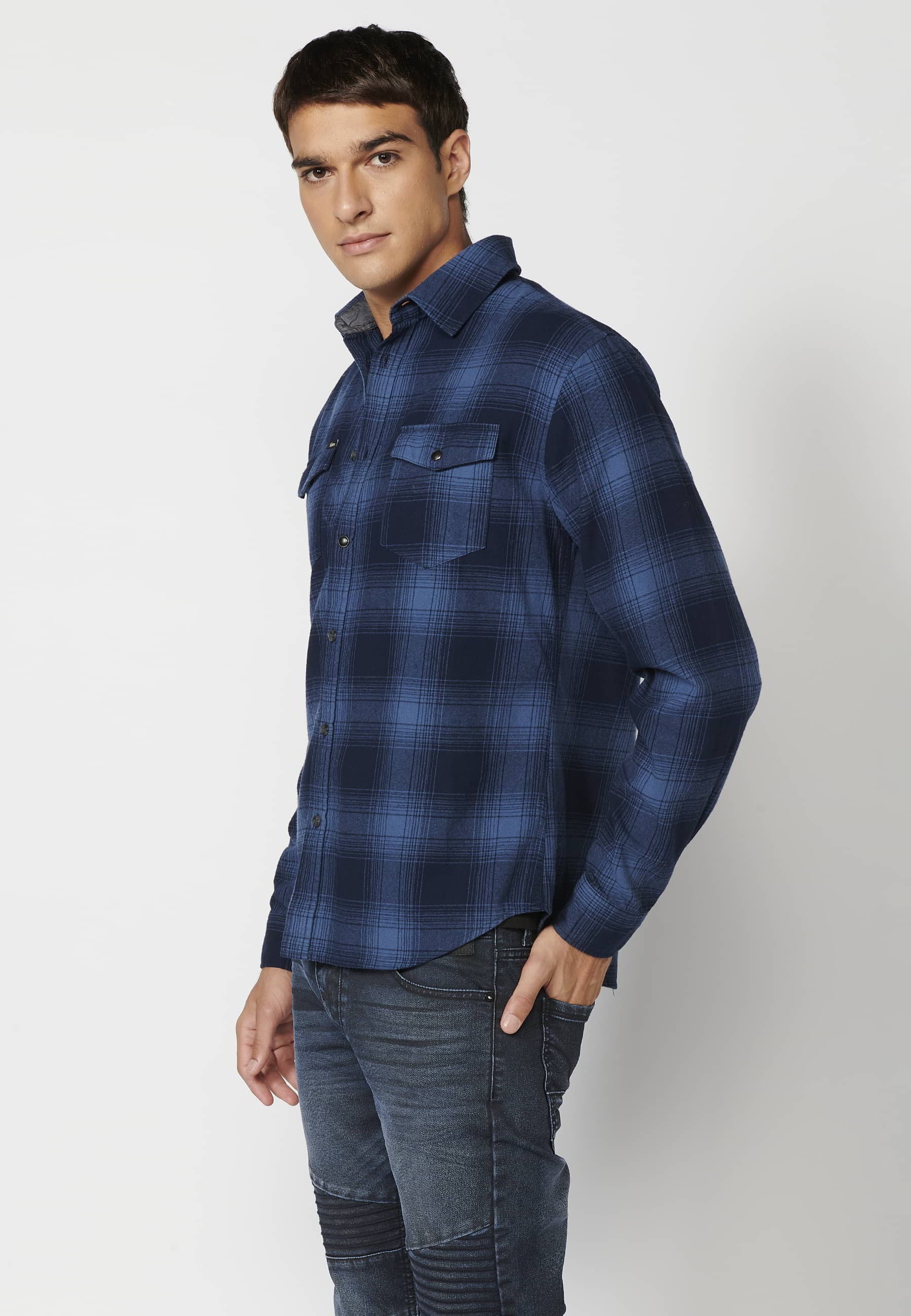 Chemise bleue en coton à manches longues avec poches devant pour Homme