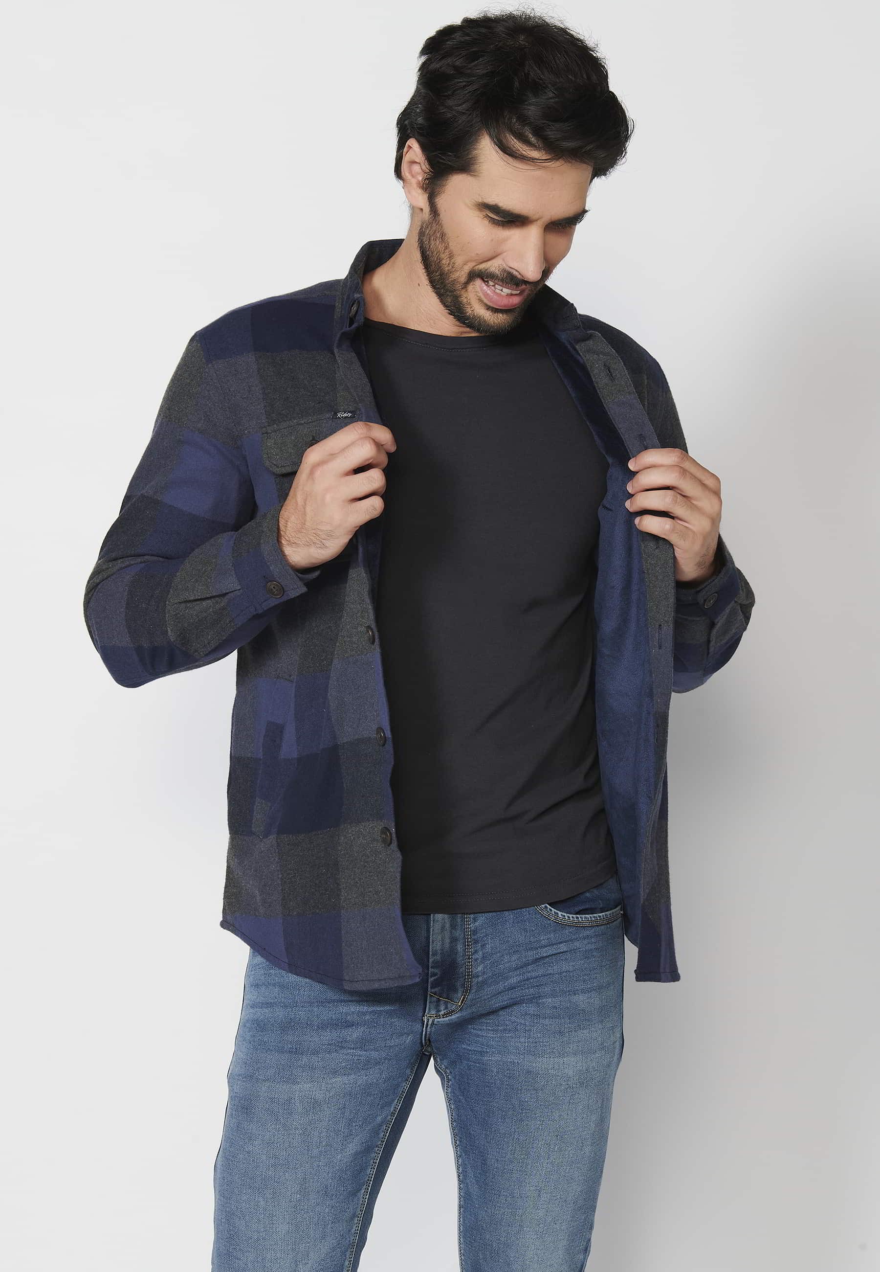 Sobrecamisa de algodón de manga larga a cuadros con forro de pelo sintético color Azul para Hombre