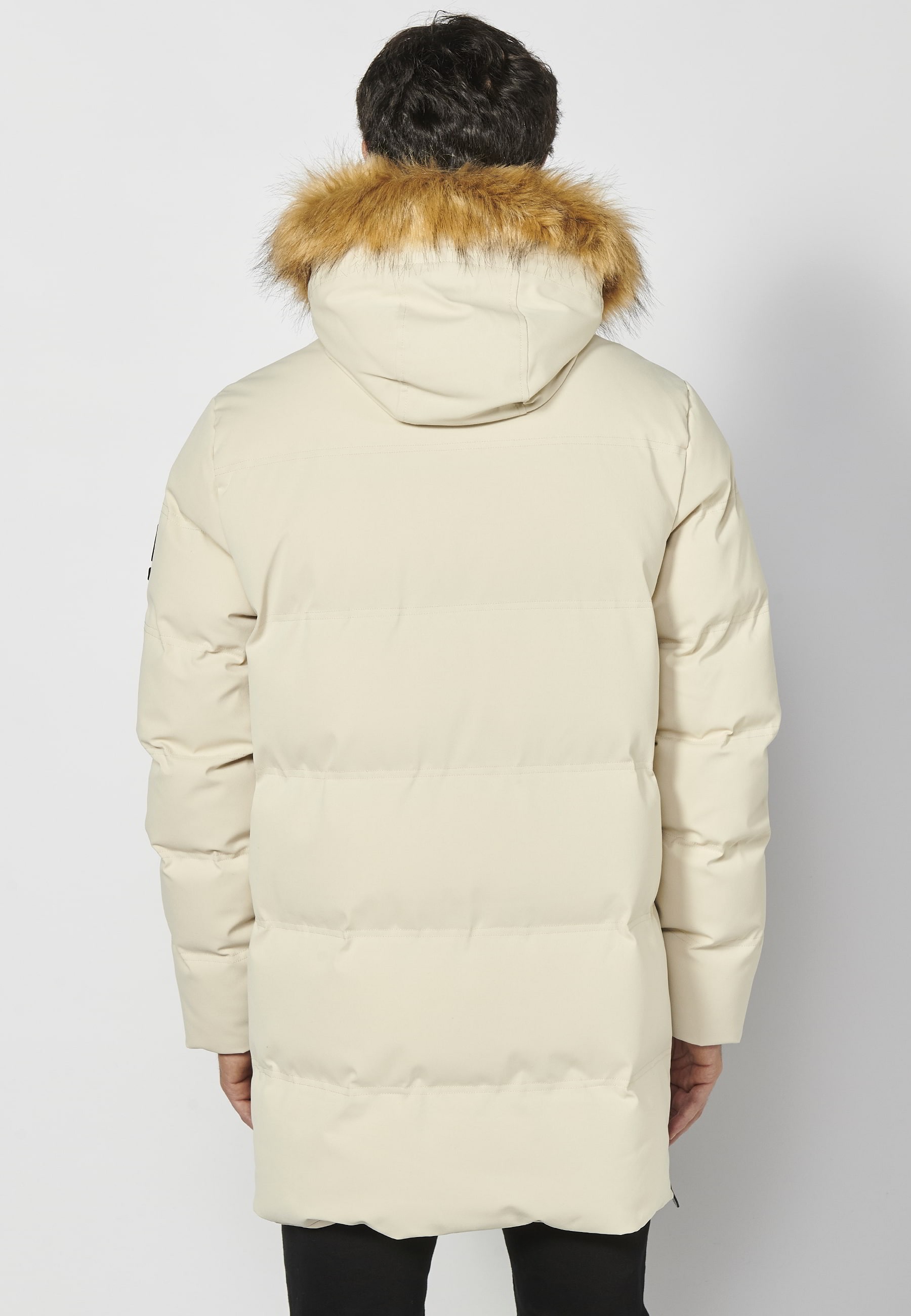 Doudoune longue beige à capuche pour Homme 6