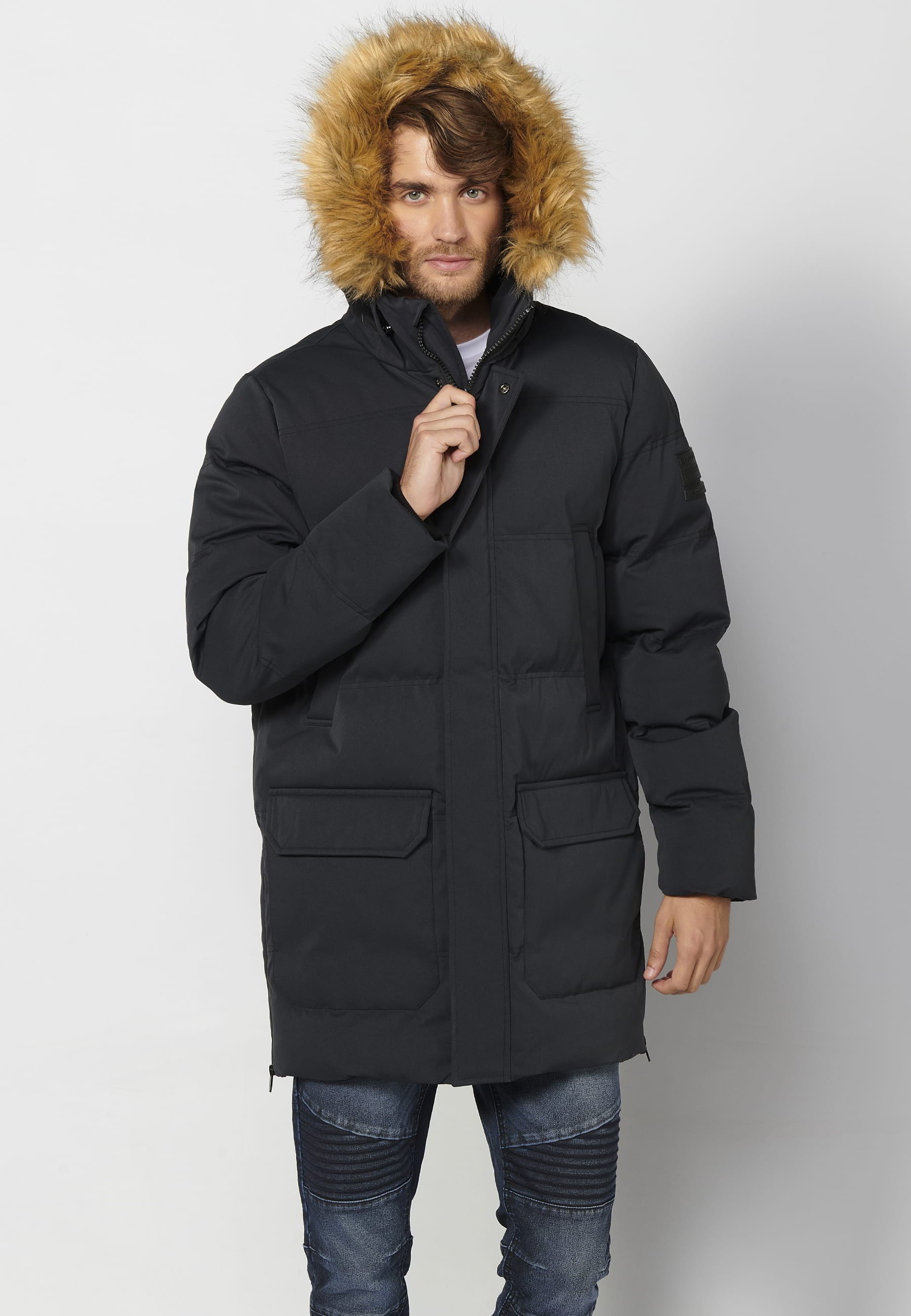 Doudoune longue à capuche de couleur Anthracite pour Homme 9